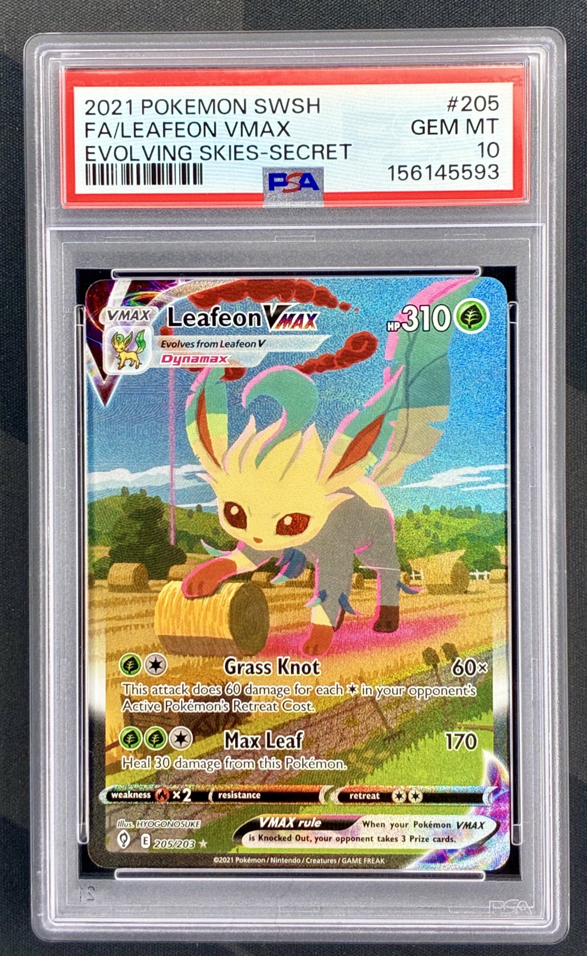 Pokemon Leafeon VMAX 205 203 Alternate Art Secret Rare Evolving Skies PSA 10 GEM MINT Card