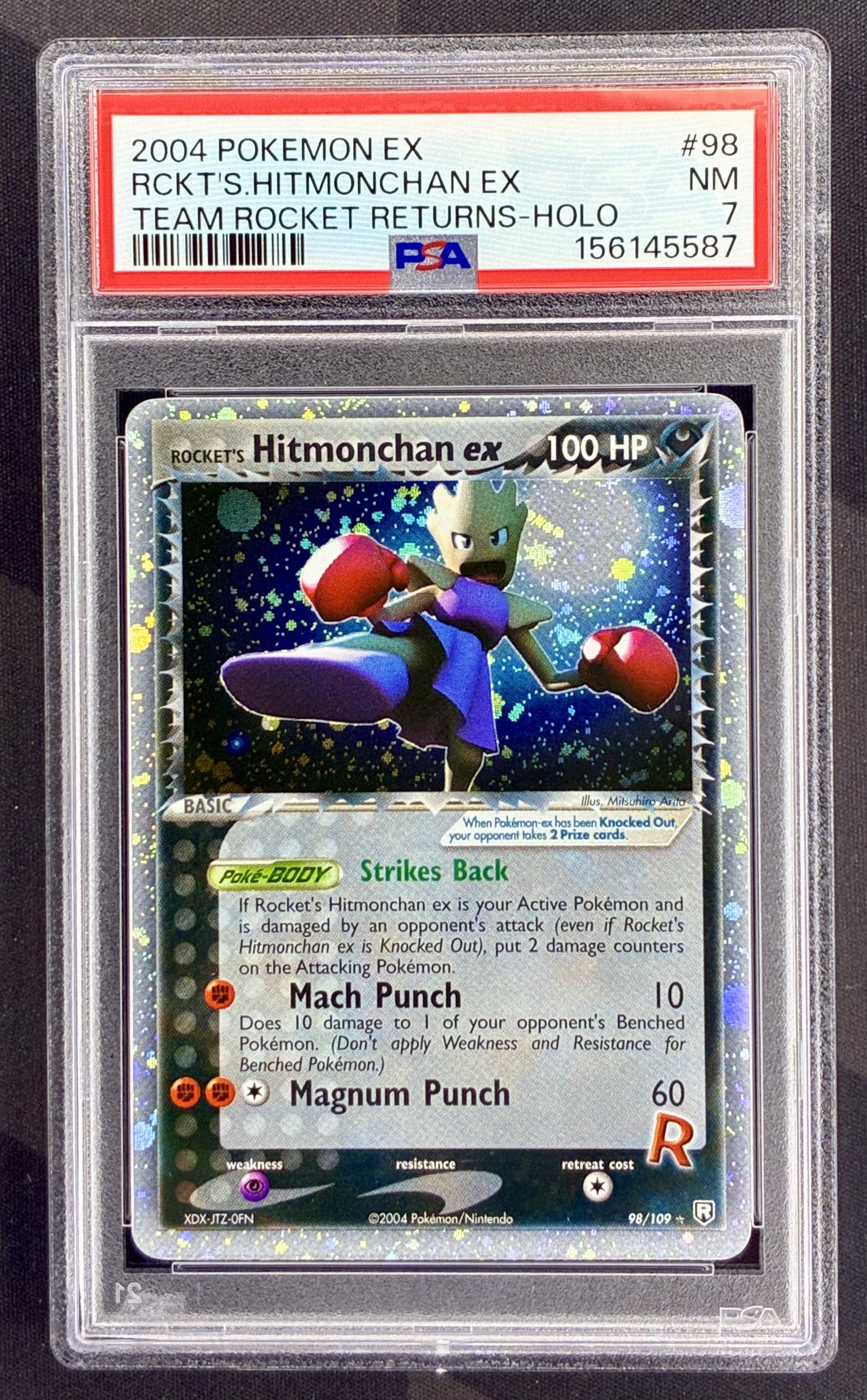 Pokemon Rocket's Hitmonchan ex 98 109 EX Team Rocket Returns PSA 7 NM Graded English Pokemon Card Collectible