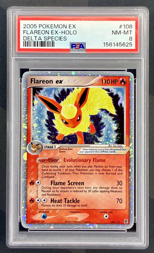 Pokemon Flareon ex 108 113 EX Delta Species PSA 8 NM MT Graded English Pokemon Card Collectible