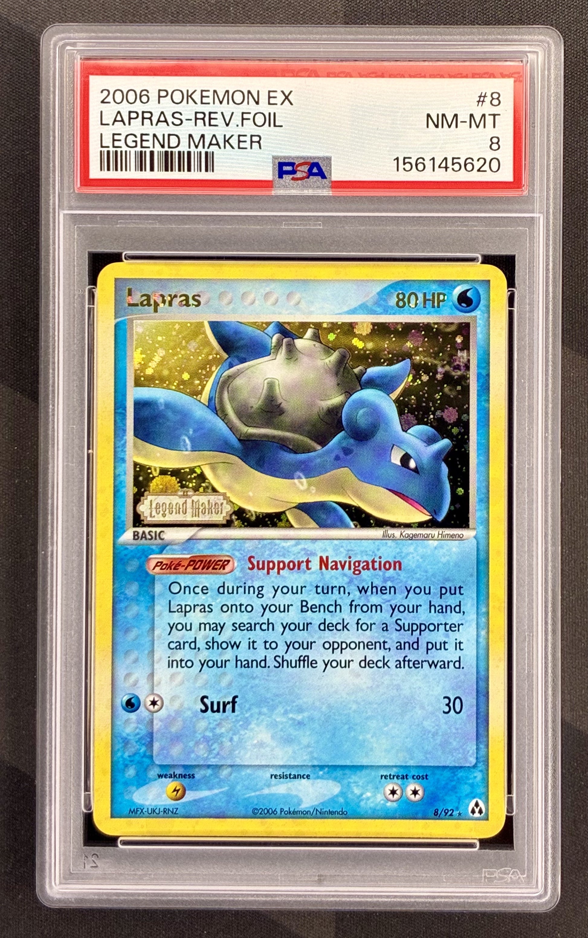 Pokemon Lapras 8 92 Holo Rare EX Legend Maker PSA 9 MINT Graded English Pokemon Card Collectible
