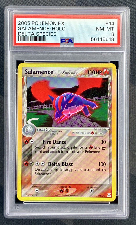 Pokemon Salamence 14 113 Holo Rare EX Delta Species PSA 8 NM MT Graded English Pokemon Card Collectible