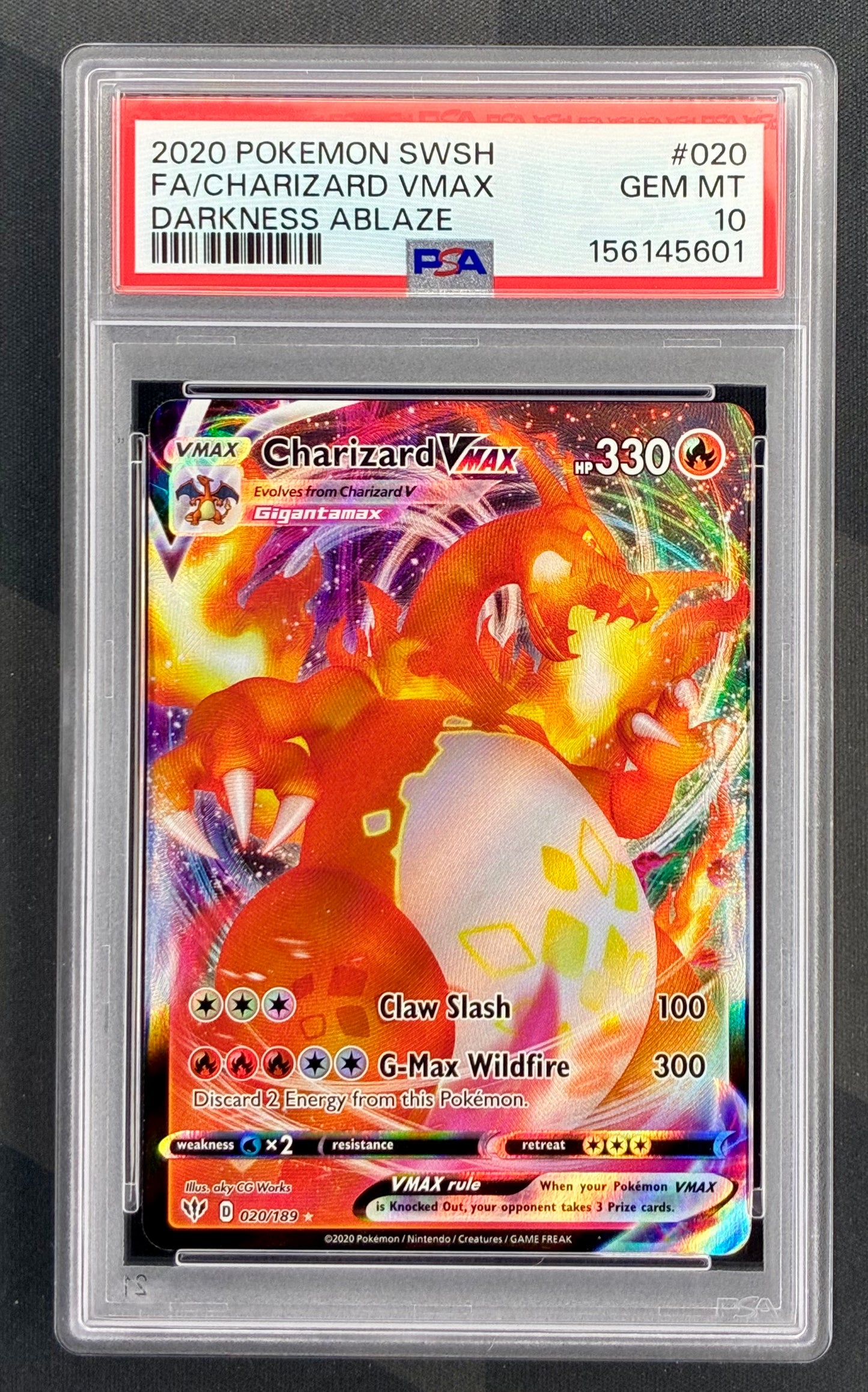 2020 Pokémon SWSH Charizard VMAX 020/189 Darkness Ablaze PSA 10 Gem Mint