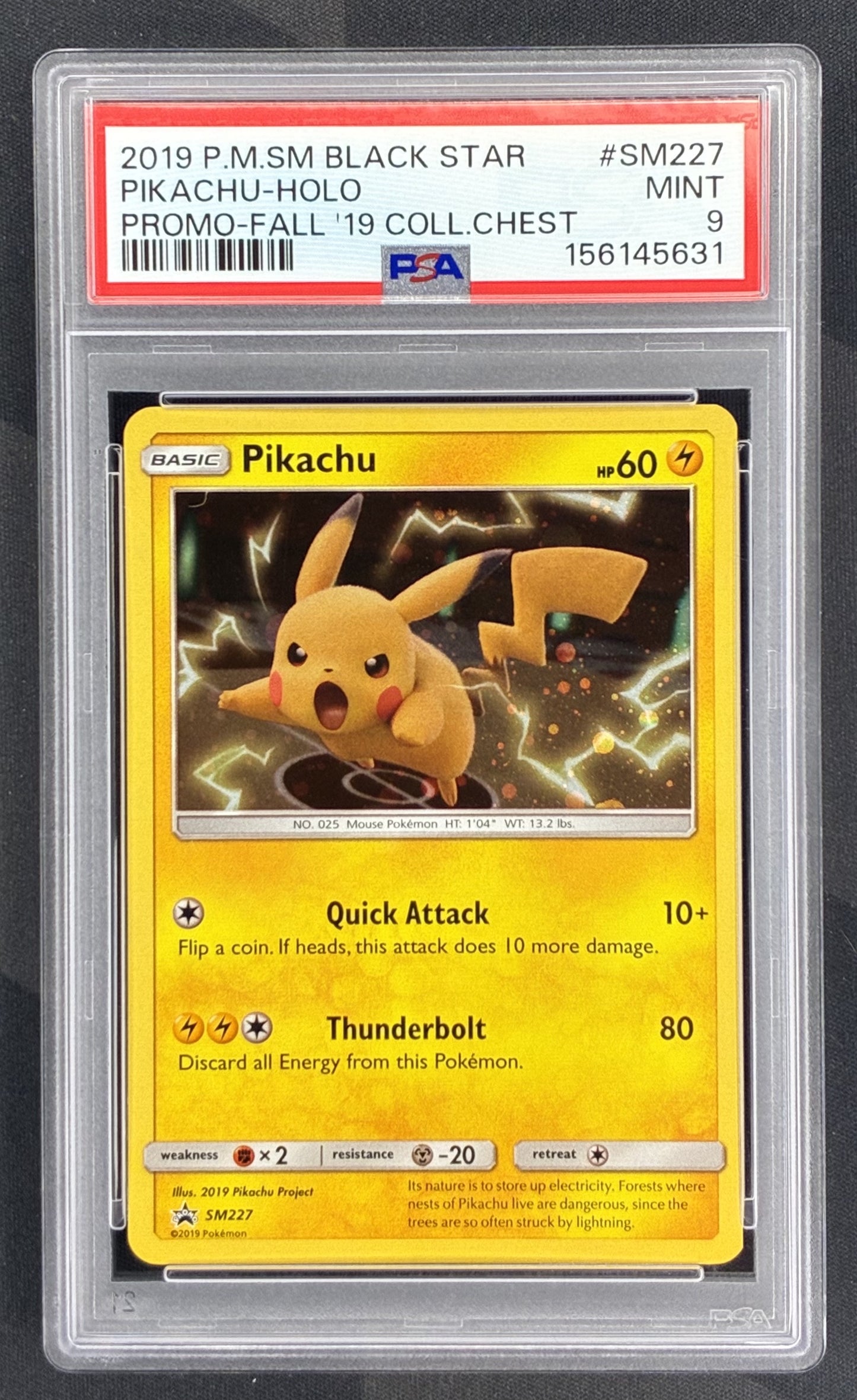 Pokemon Pikachu SM227 Black Star Promo PSA 9 MINT Graded English Pokemon Card Collectible