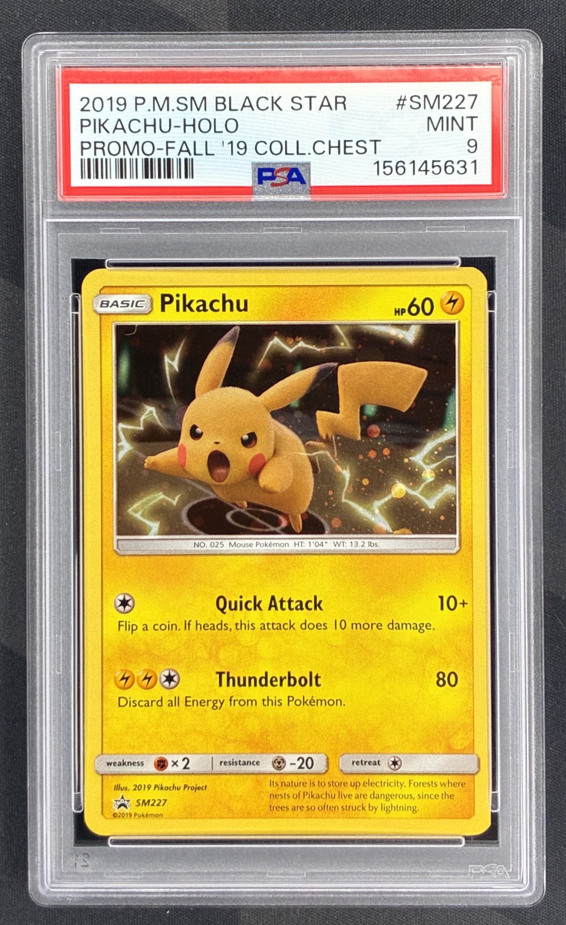 Pokemon Pikachu SM227 Black Star Promo PSA 9 MINT Graded English Pokemon Card Collectible