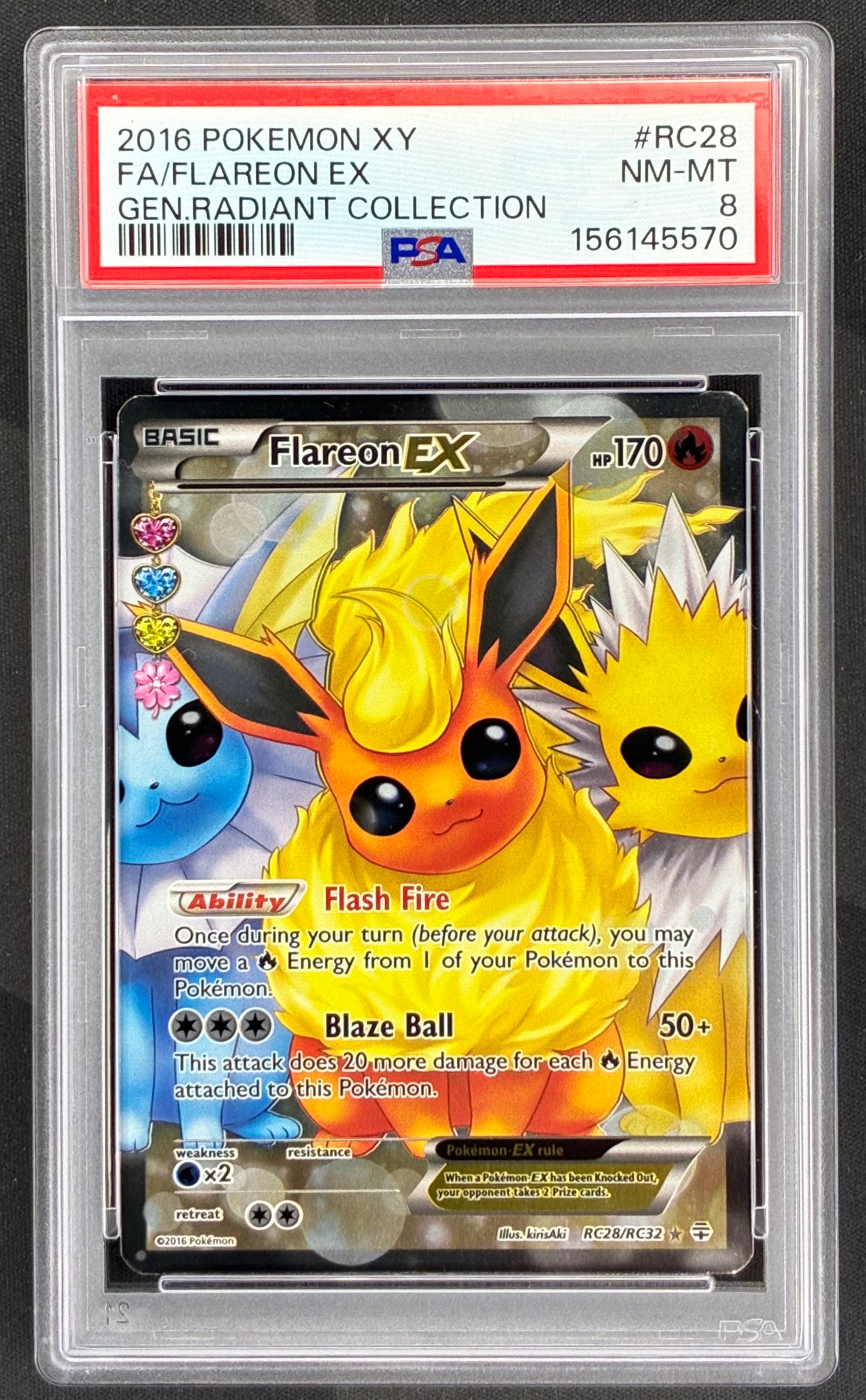 Flareon EX – RC28/RC32 – Full Art – PSA 8 – Generations Radiant Collection – Pokémon TCG (2016)