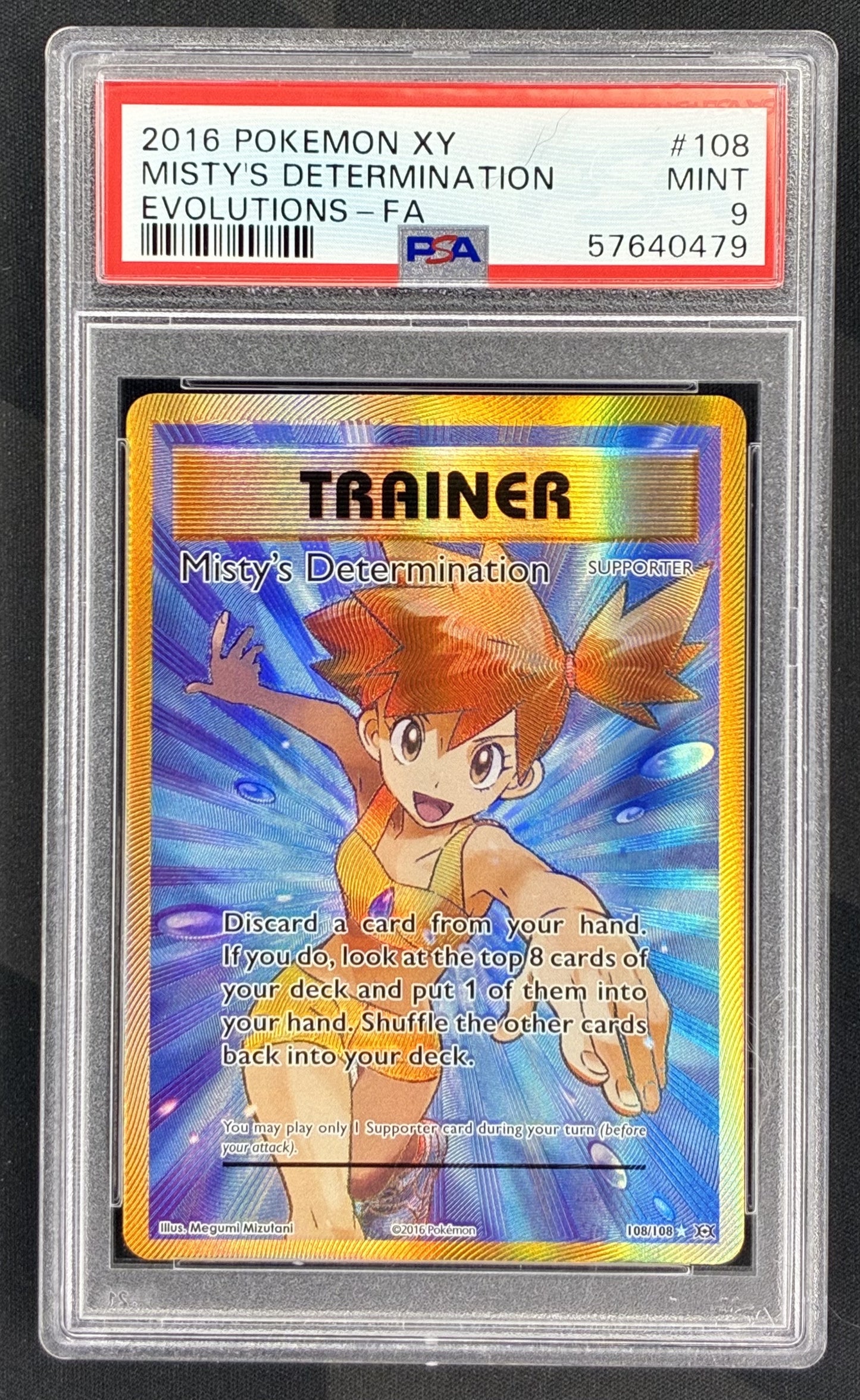 Pokemon Misty's Determination 108 108 Full Art Trainer XY Evolutions PSA 9 MINT English Pokemon Card Collectible