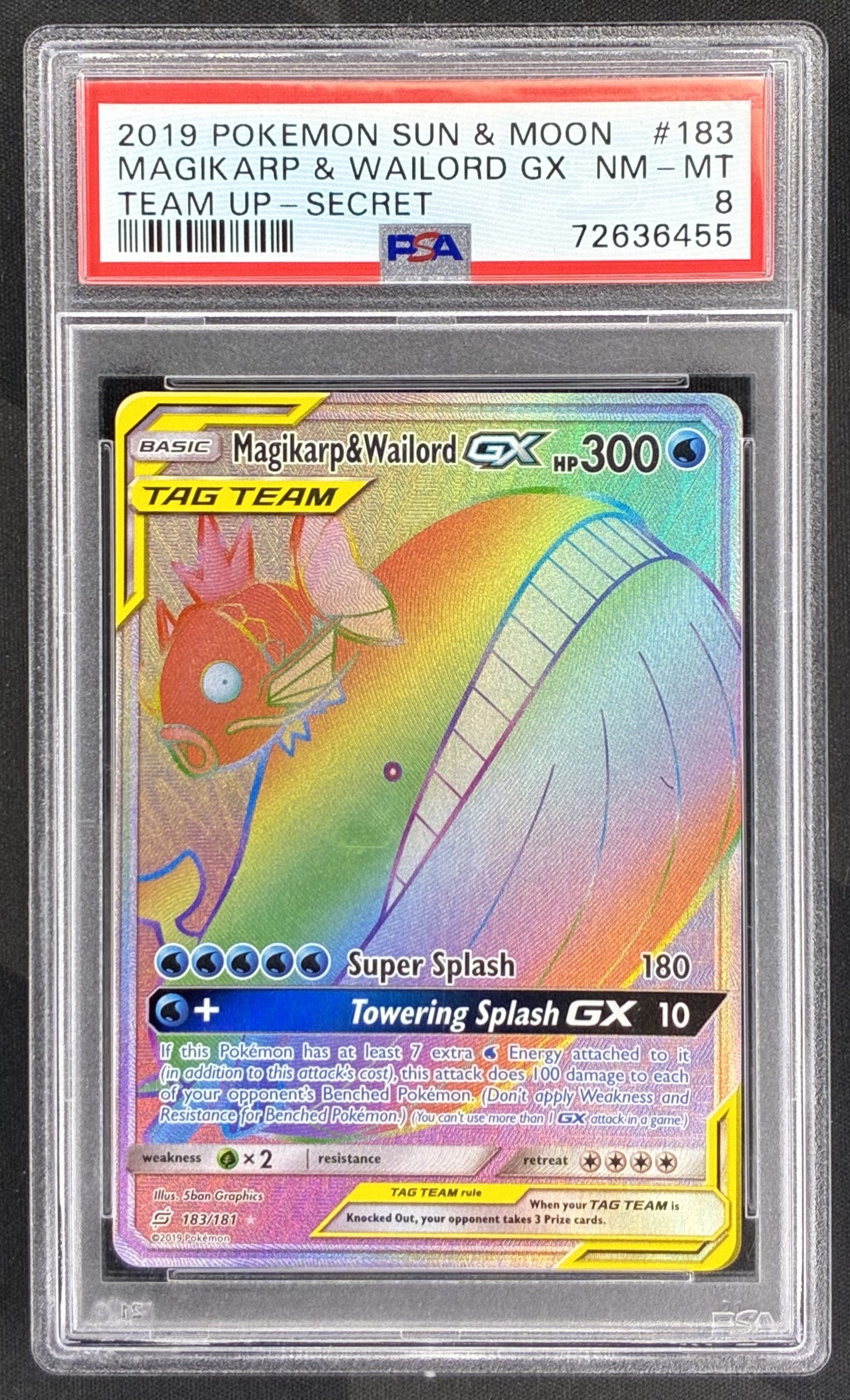 Pokemon Magikarp and Wailord GX 183 181 Secret Rare Tag Team GX Team Up PSA 8 NM MT English Pokemon Card Collectible