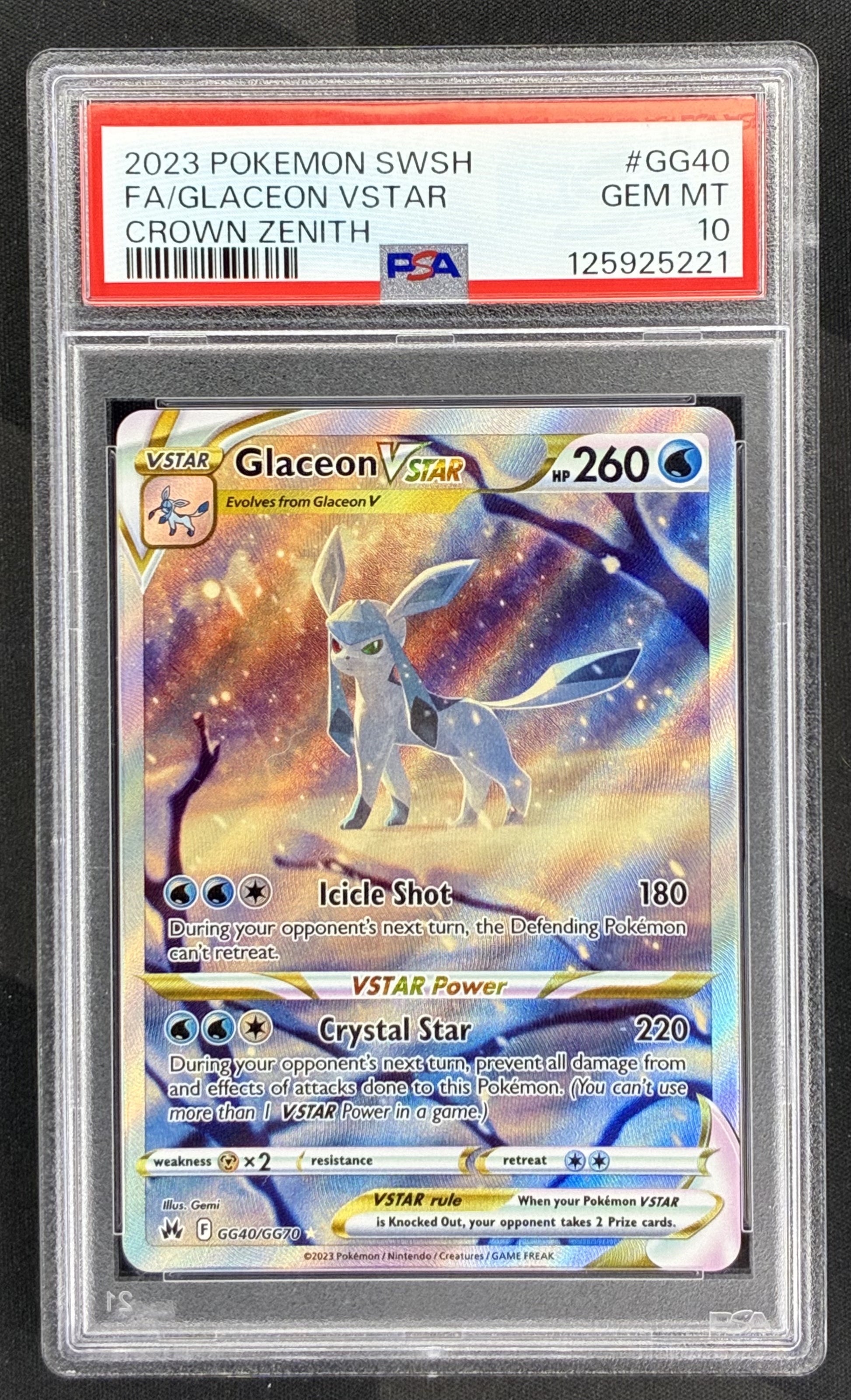 Pokemon Glaceon VSTAR GG40 GG70 Crown Zenith Galarian Gallery PSA 10 GEM MINT English Pokemon Card Collectible