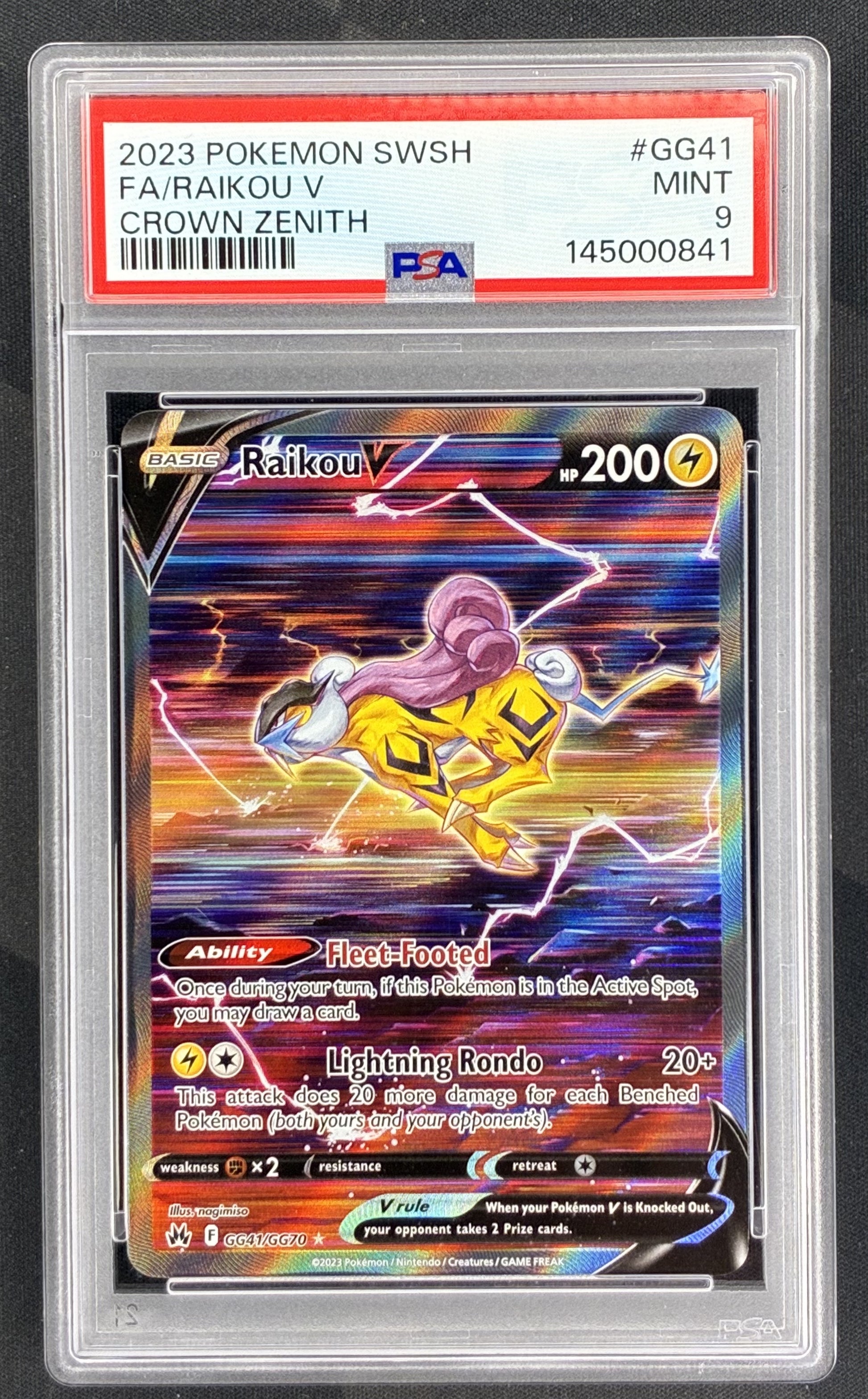 Pokemon Raikou V GG41 GG70 Galarian Gallery Holo Crown Zenith PSA 9 MINT English Pokemon Card Collectible