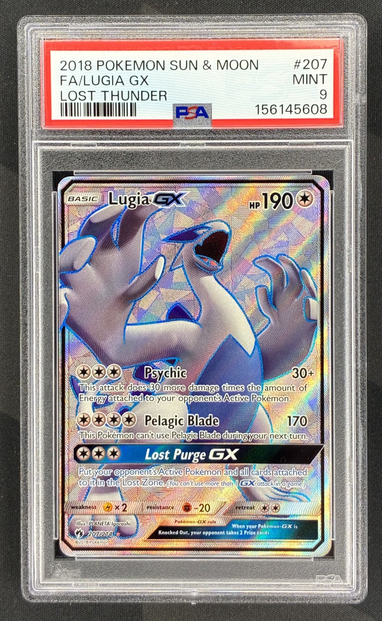 Pokemon Lugia GX 207 214 Full Art Ultra Rare Lost Thunder PSA 9 MINT English Pokemon Card Collectible Graded Card