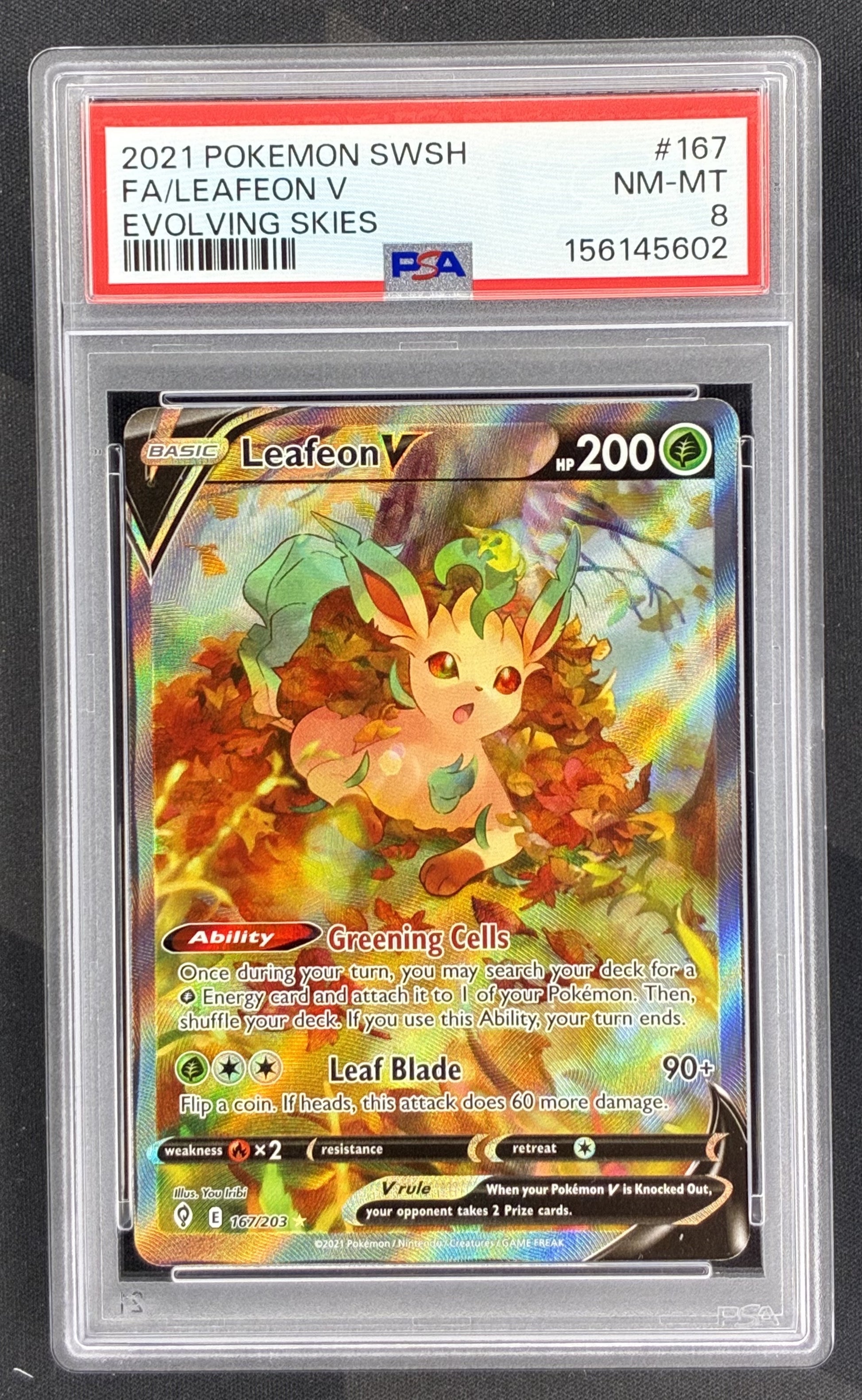 Pokemon Leafeon V 167 203 Alternate Art Ultra Rare Evolving Skies PSA 8 NM MT English Pokemon Card Collectible Graded Card