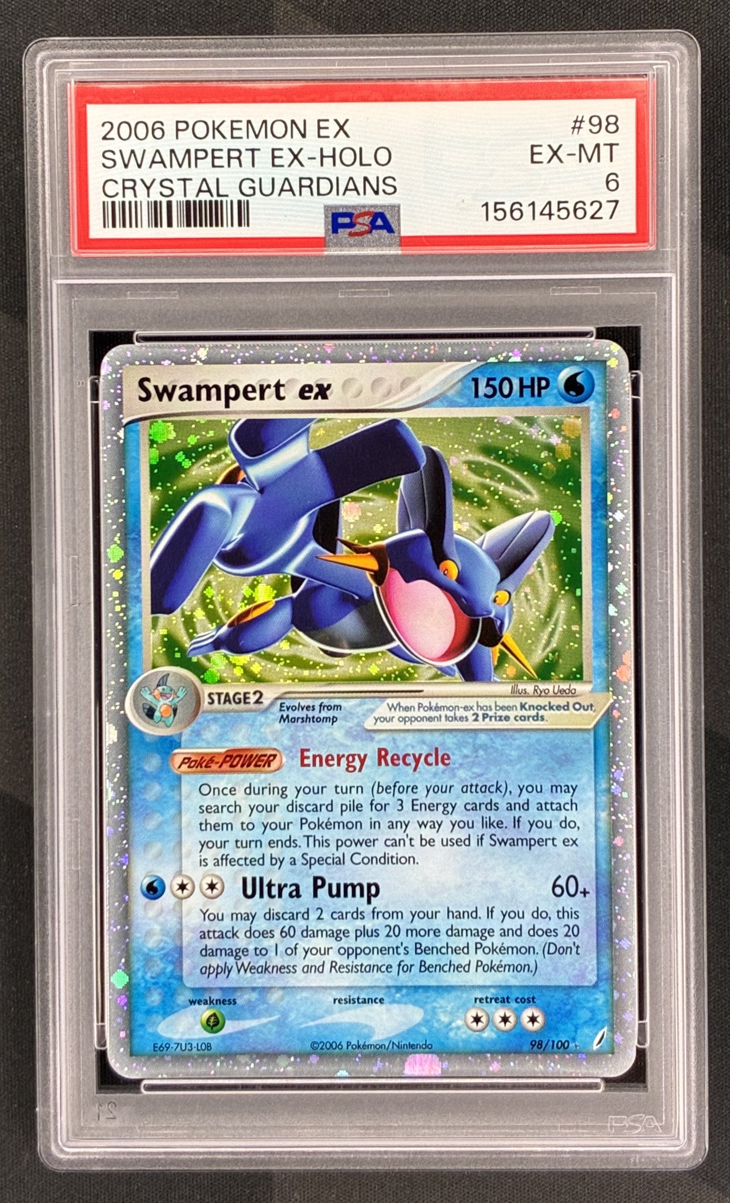 Pokemon Swampert ex 98 100 EX Crystal Guardians Ultra Rare PSA 6 EX MT English Pokemon Card Collectible Graded Card