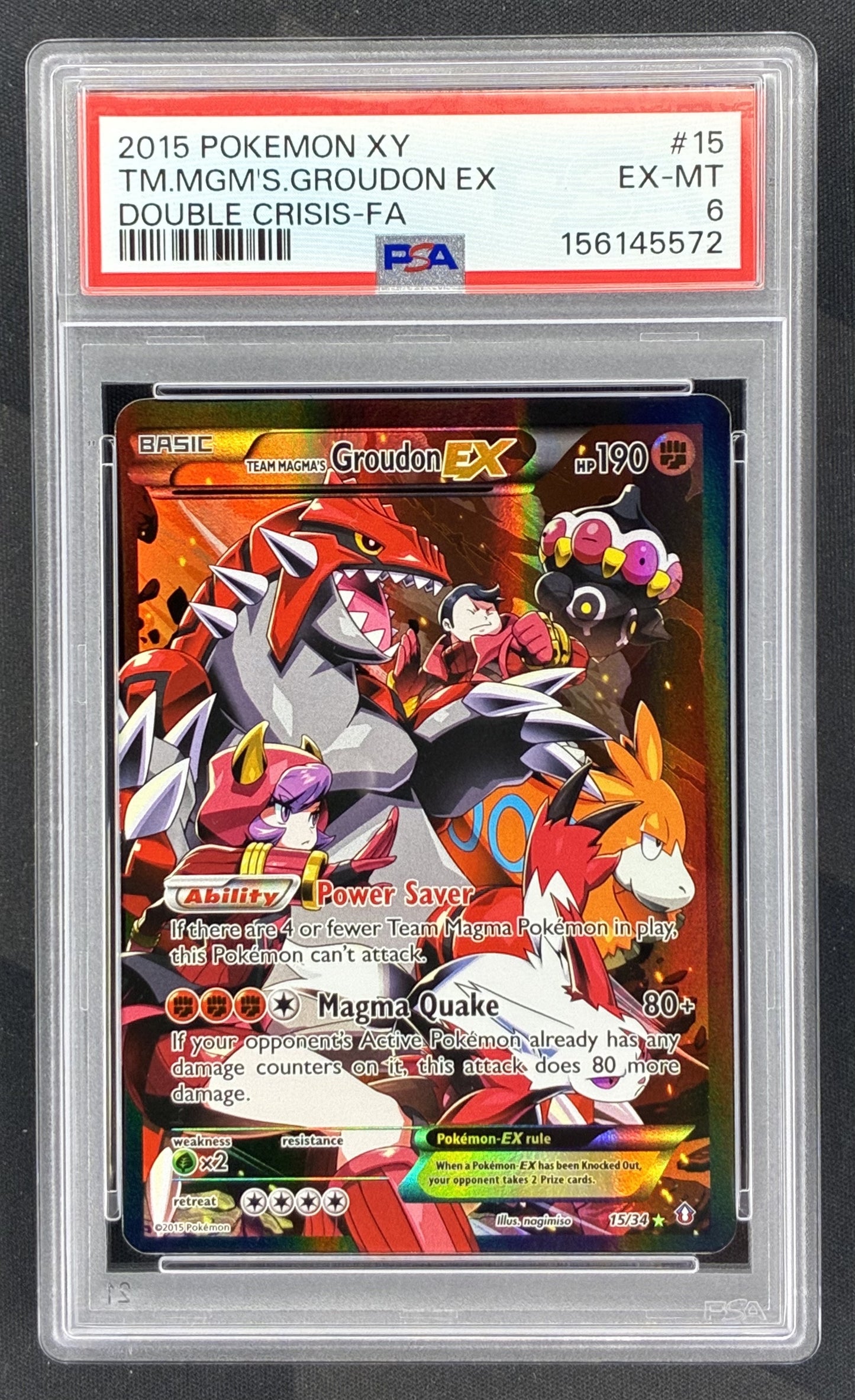 Pokemon Team Magmas Groudon EX 15 34 Full Art Ultra Rare XY Double Crisis PSA 6 EX MT English Pokemon Card Collectible Graded Card