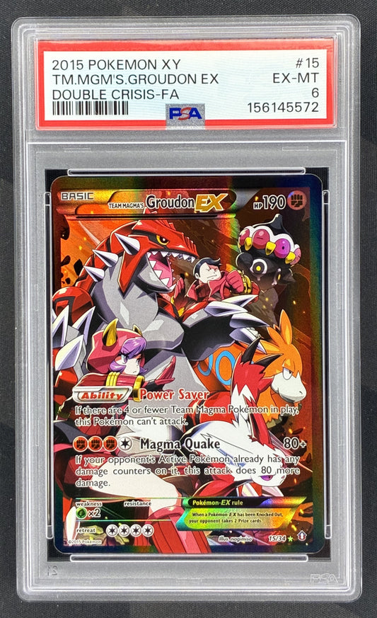 Pokemon Team Magmas Groudon EX 15 34 Full Art Ultra Rare XY Double Crisis PSA 6 EX MT English Pokemon Card Collectible Graded Card