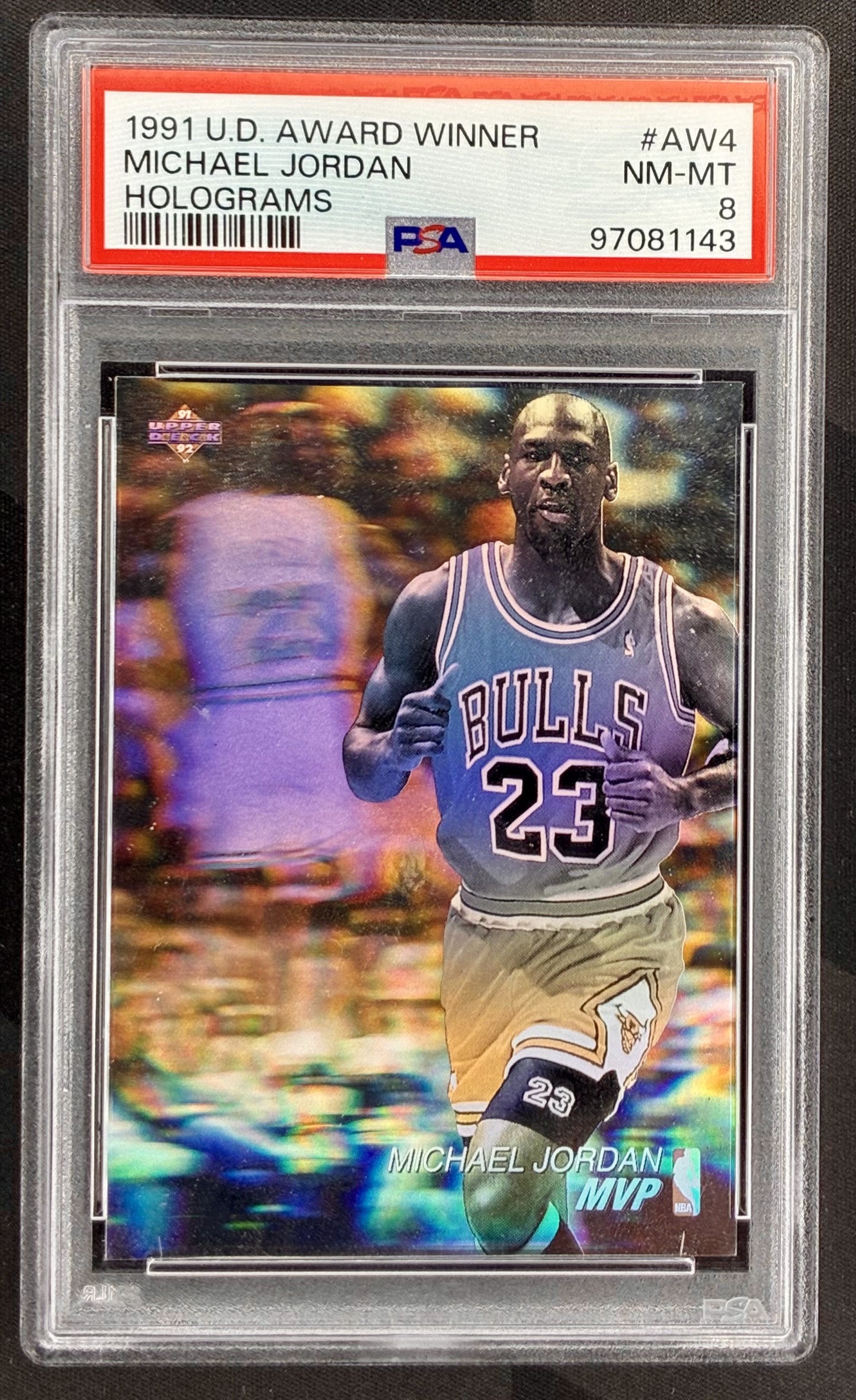 Michael Jordan 1991 Upper Deck Award Winner Holograms AW4 PSA 8 NM MT Chicago Bulls Basketball Card Collectible Graded Hologram Card