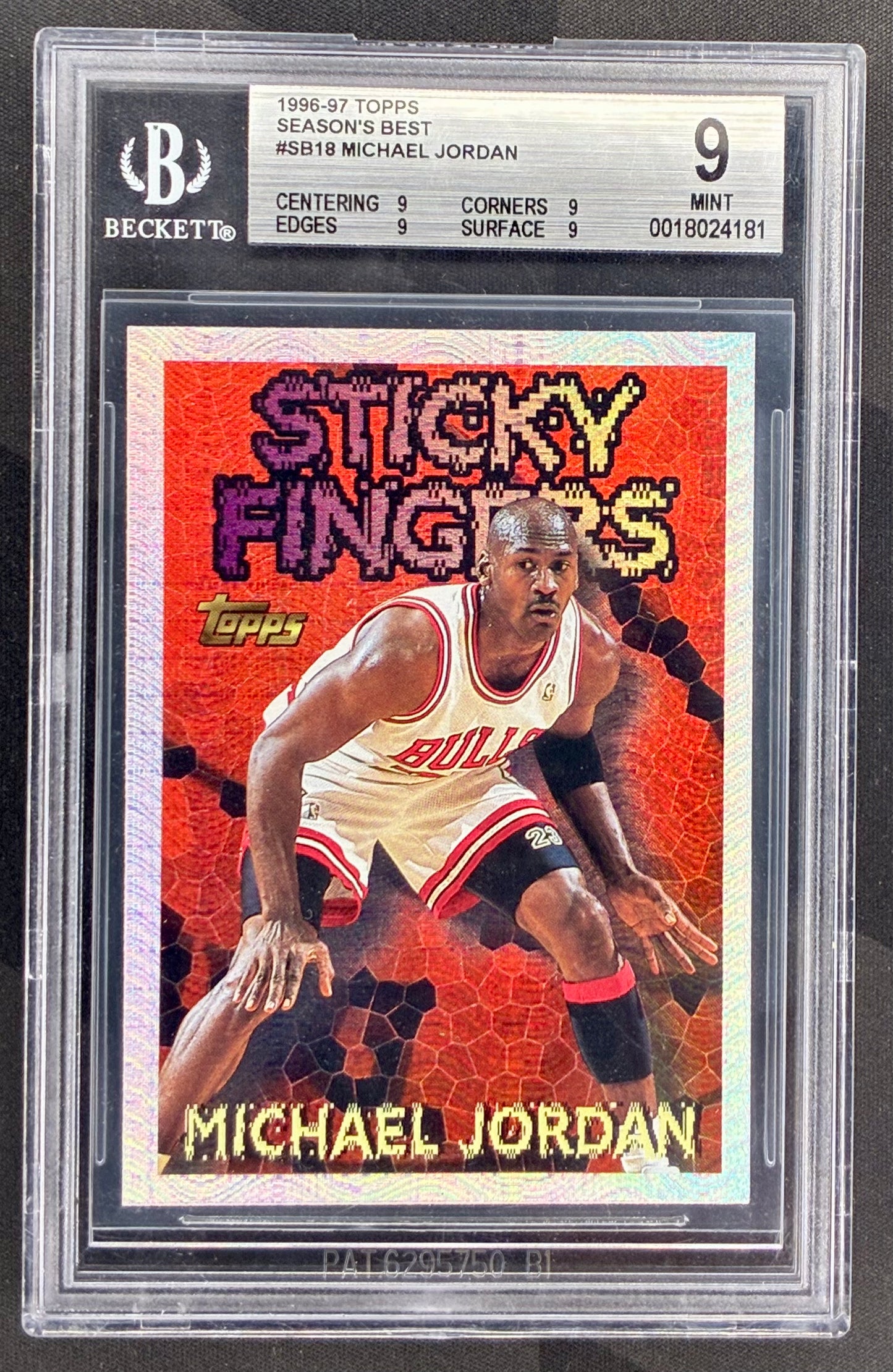 Michael Jordan 1996 97 Topps Seasons Best Sticky Fingers 18 BGS 9 Mint Chicago Bulls Basketball Card Collectible Graded Insert Card