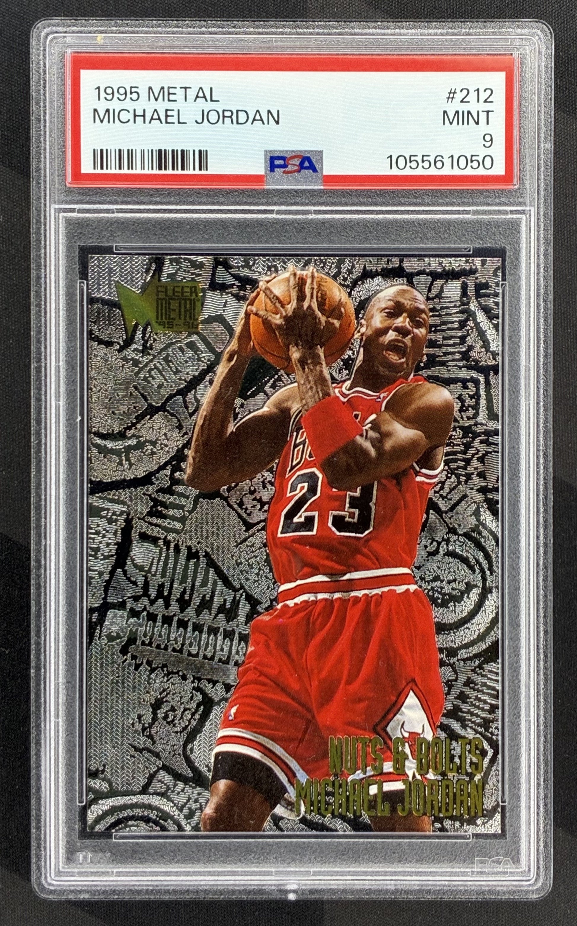 1995 Fleer Metal Nuts and Bolts Michael Jordan #212 PSA 9 Mint Chicago Bulls basketball card vintage NBA insert collectible.
