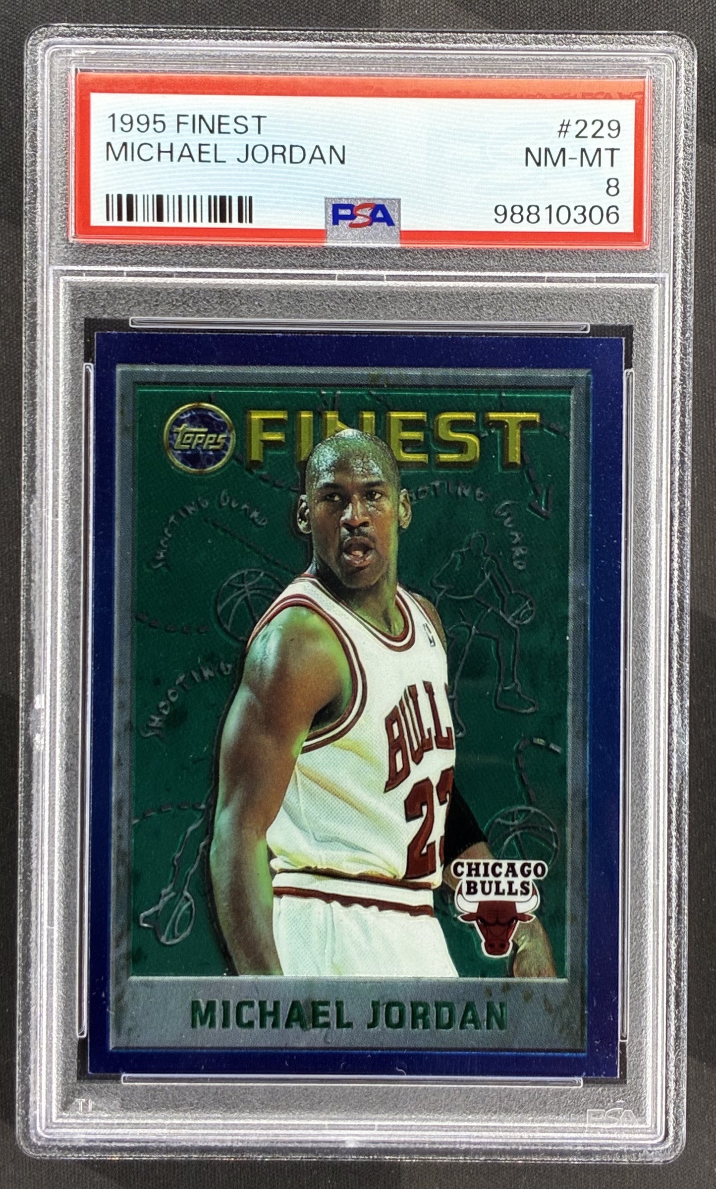 1995-96 Finest Michael Jordan #229 With Coating PSA 8 NM-MT Chicago Bulls basketball card Topps Finest chromium collectible.