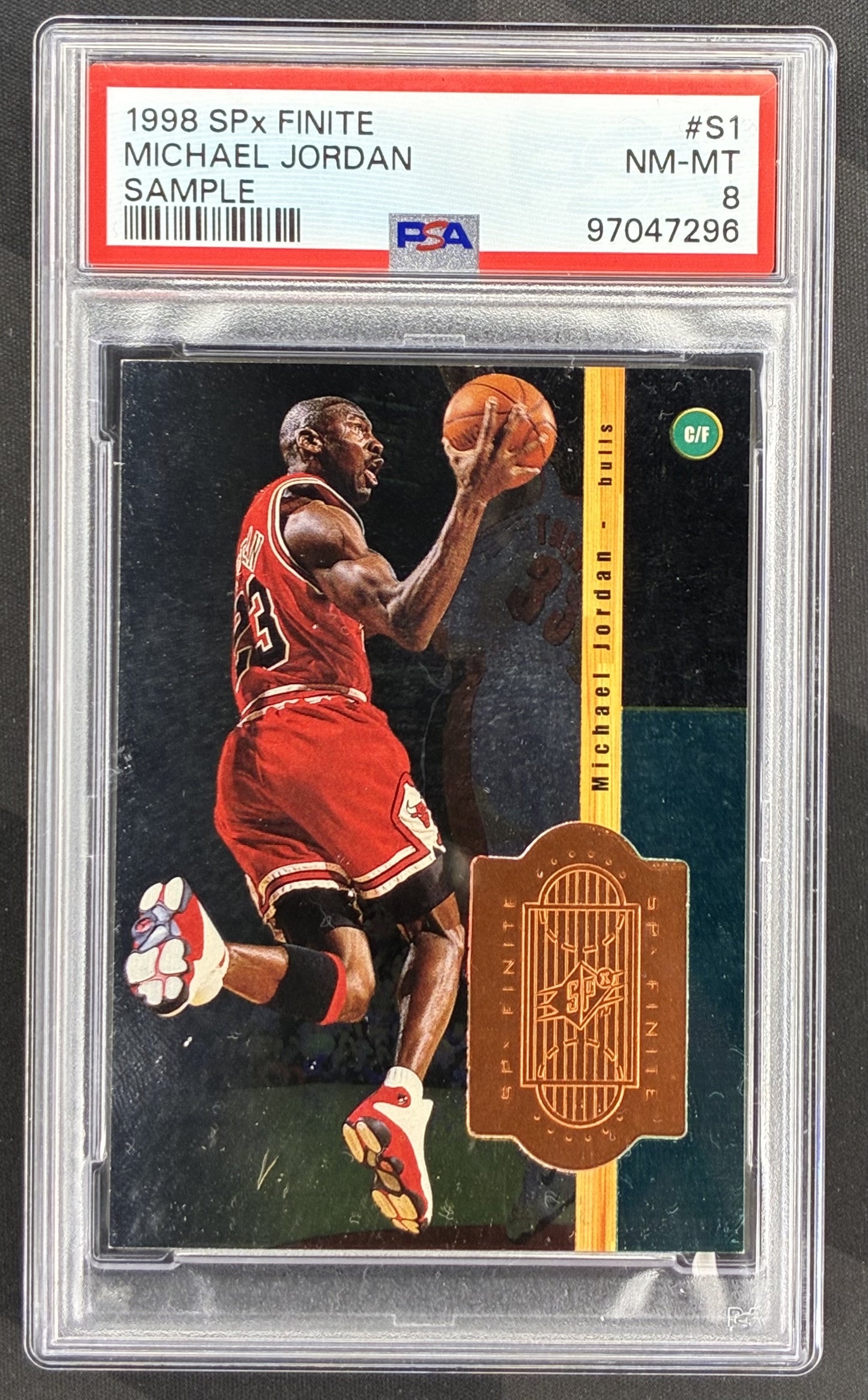 1998 SPx Finite Sample Michael Jordan #S1 PSA 8 NM-MT Chicago Bulls basketball card premium Upper Deck insert collectible.