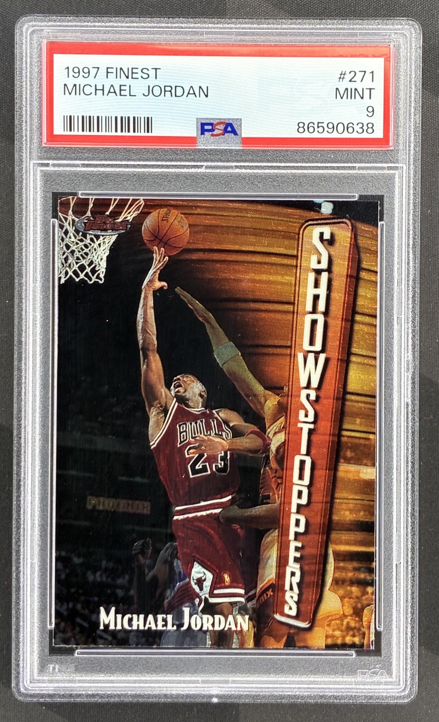 1997 Finest Michael Jordan #271 PSA 9 Mint Chicago Bulls basketball card Topps Finest chrome NBA Hall of Fame collectible.
