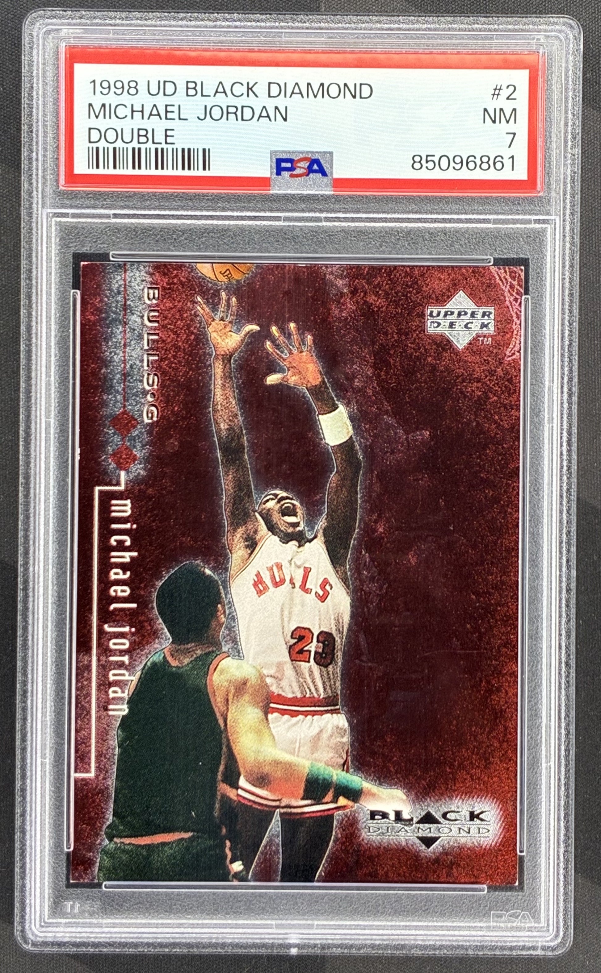 1998-99 Upper Deck Black Diamond Michael Jordan #3 Double Diamond /3000 PSA 7 Chicago Bulls basketball card serial numbered collectible.