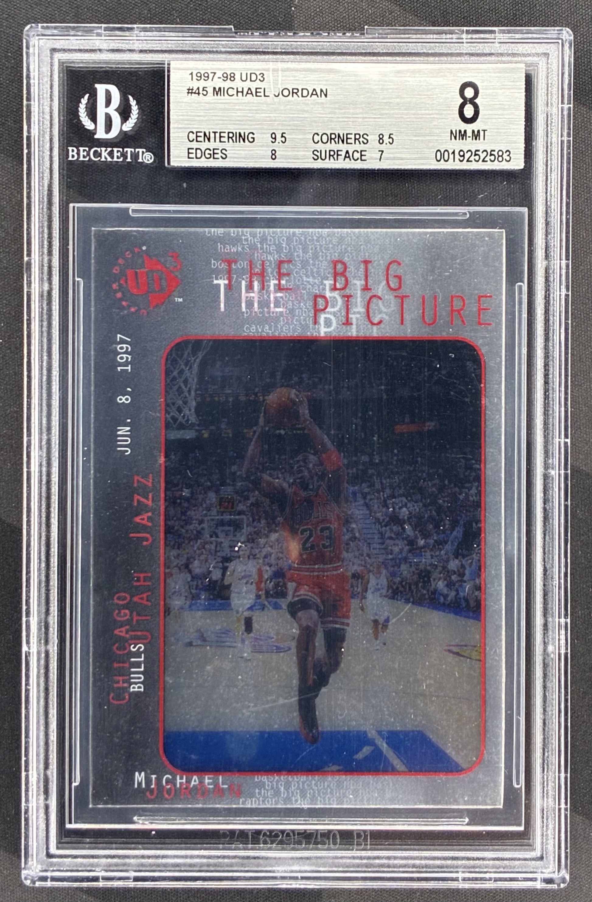 1997-98 UD3 The Big Picture Michael Jordan #45 BGS 8 Mint Chicago Bulls basketball card Upper Deck insert collectible.