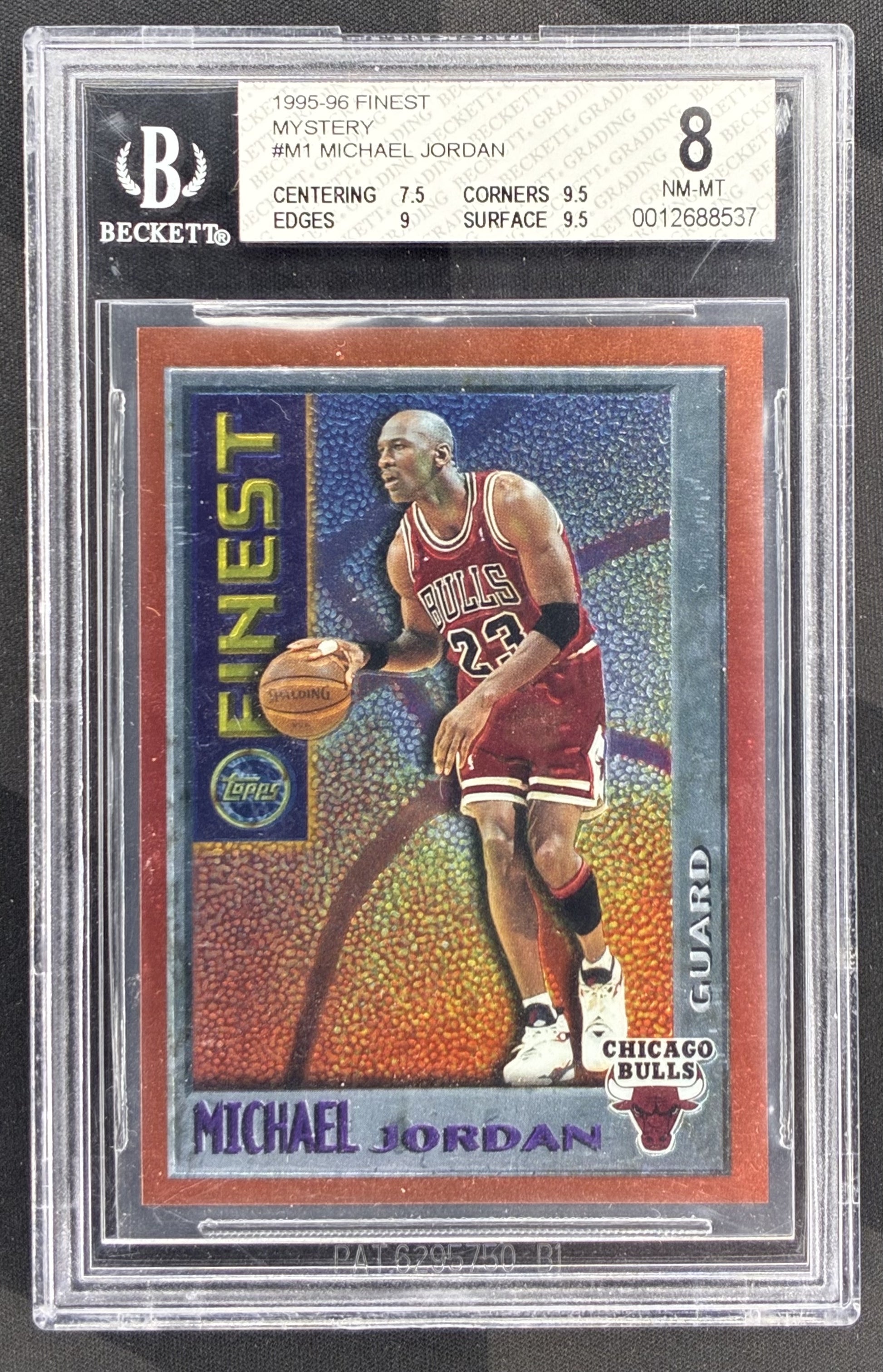 1995 Topps Mystery Finest Michael Jordan #M1 Bordered BGS 8 Mint Chicago Bulls basketball card rare 1990s insert collectible.
