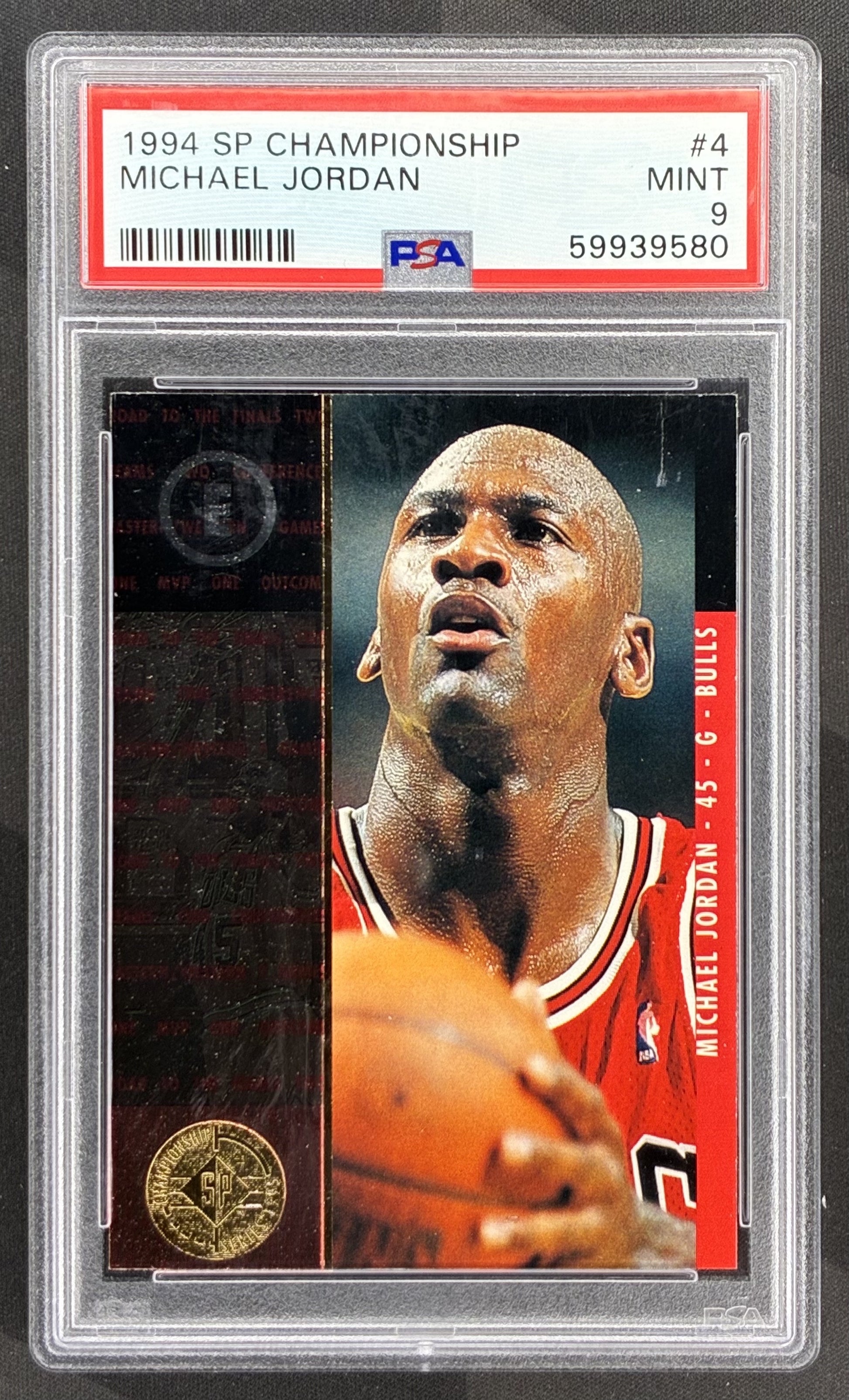1994 SP Championship Michael Jordan #4 PSA 9 Mint Chicago Bulls basketball card Upper Deck premium NBA collectible.