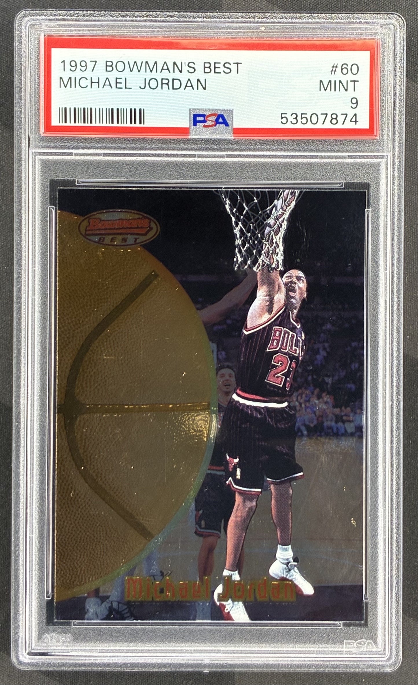 1997-98 Bowman's Best Michael Jordan #60 PSA 9 Mint Chicago Bulls basketball card Topps chrome NBA Hall of Fame collectible.