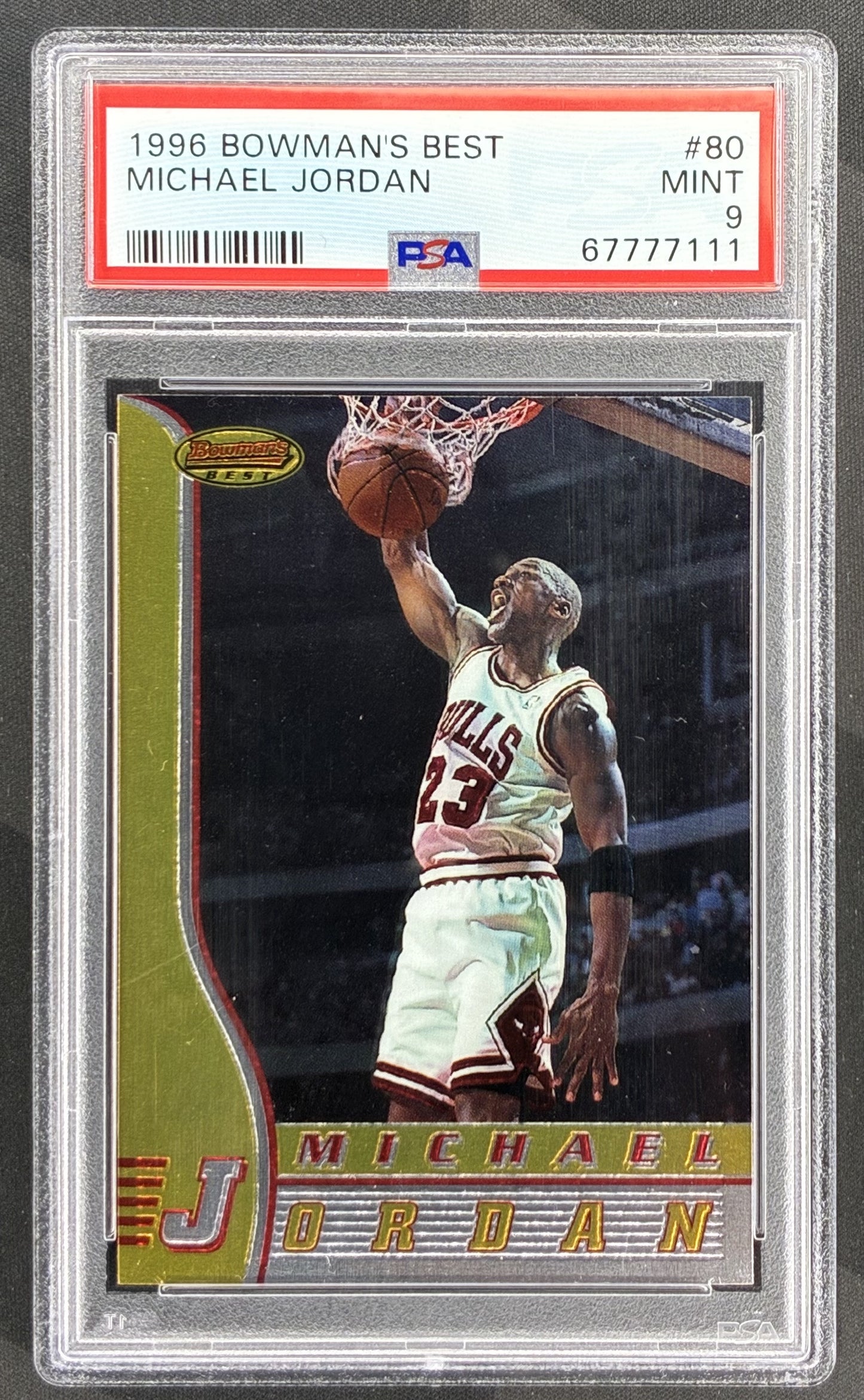 1996-97 Bowman's Best Michael Jordan #80 PSA 9 Mint Chicago Bulls basketball card Topps chrome NBA Hall of Fame collectible.