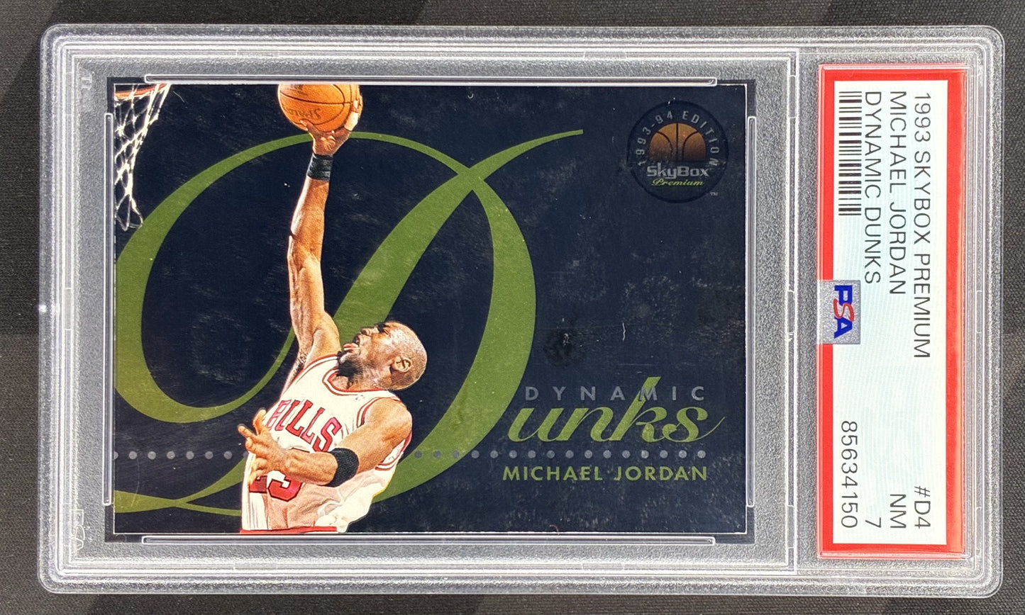1993 SkyBox Premium Dynamic Dunks Michael Jordan #D4 PSA 7 NM Chicago Bulls basketball insert card