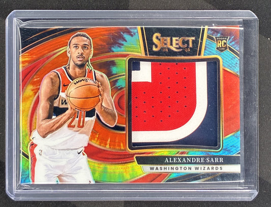 2024-25 Panini Select Alexandre Sarr Jumbo Rookie Swatches Tie-Dye Patch RC /25 Washington Wizards basketball card.