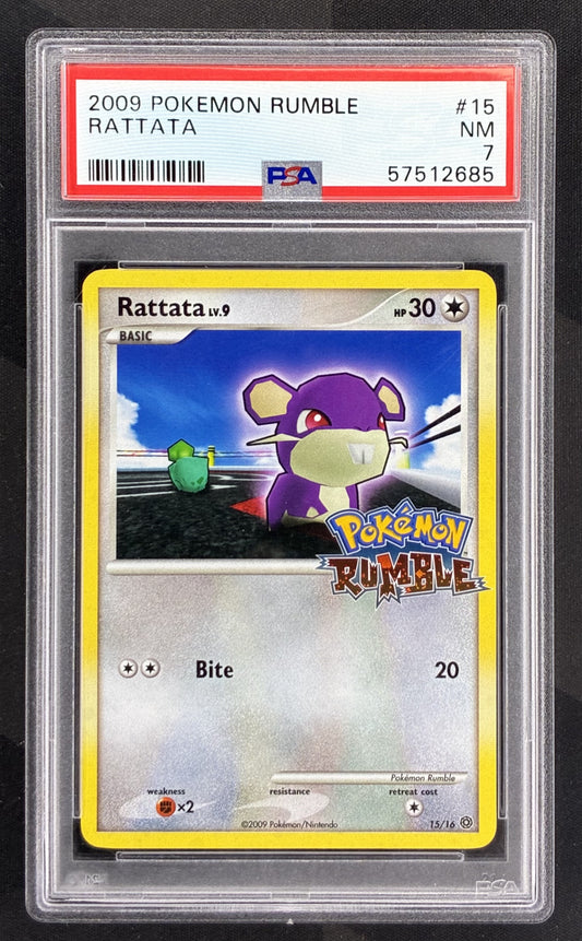 2009 Pokémon Rumble Rattata 15/16 PSA 7 Near Mint graded English promotional Pokémon trading card.