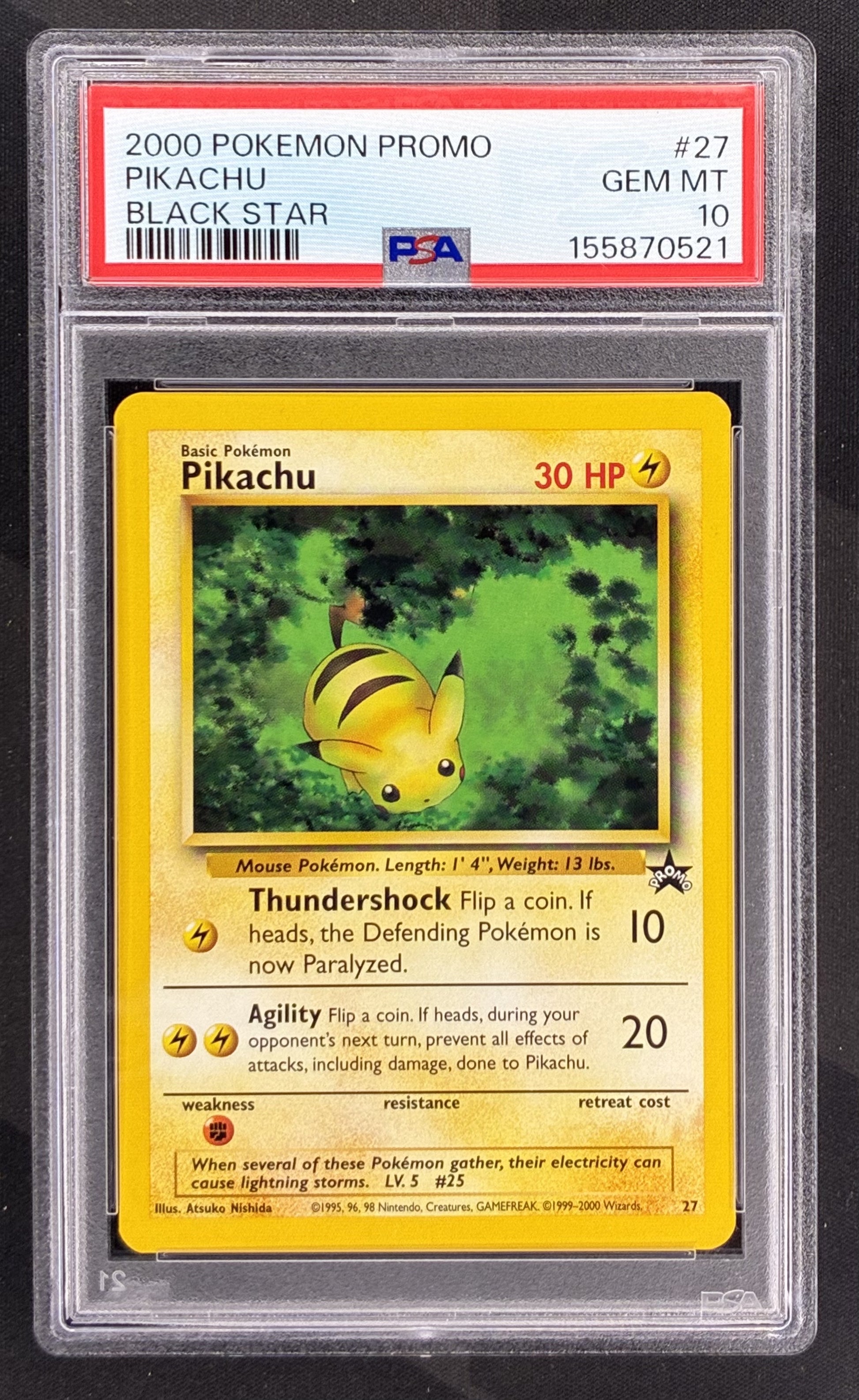 2000 Pokémon Black Star Promo Pikachu #27 PSA 10 Gem Mint graded English Wizards of the Coast trading card.