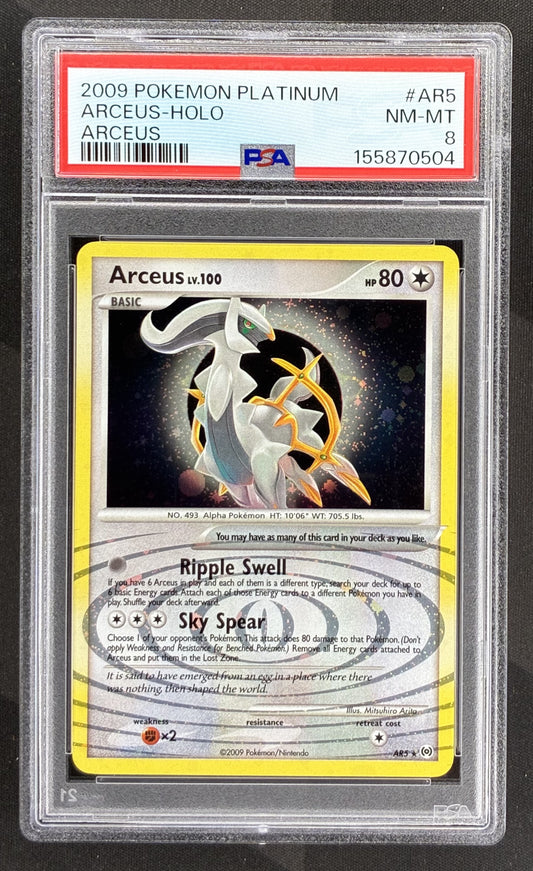 2009 Pokémon Platinum Arceus AR5 Holo PSA 8 NM-MT graded English trading card.