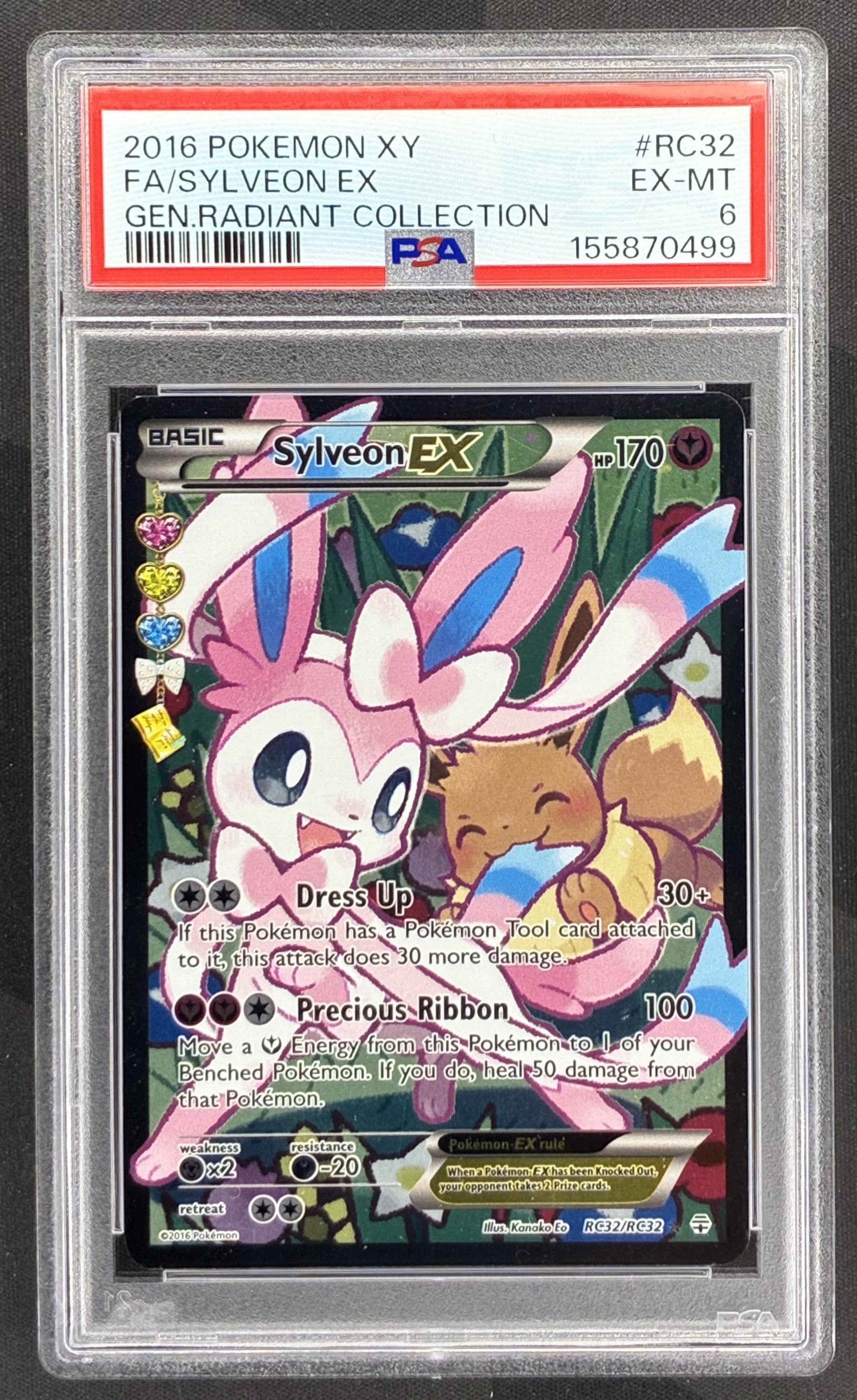 2016 Pokémon Sylveon EX RC32/RC32 Generations Radiant Collection Full Art Holo PSA 6 EX-MT graded English trading card.