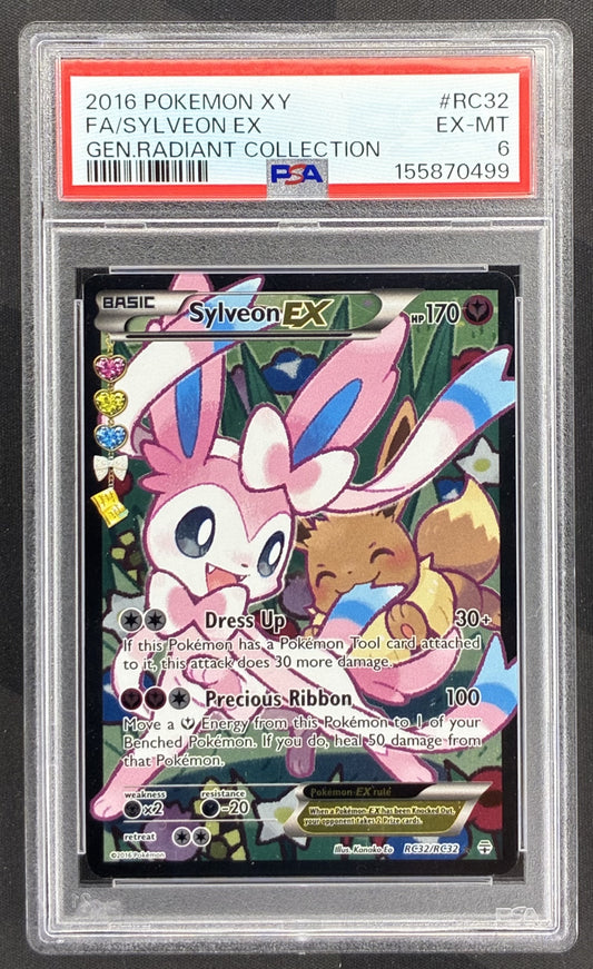 2016 Pokémon Sylveon EX RC32/RC32 Generations Radiant Collection Full Art Holo PSA 6 EX-MT graded English trading card.
