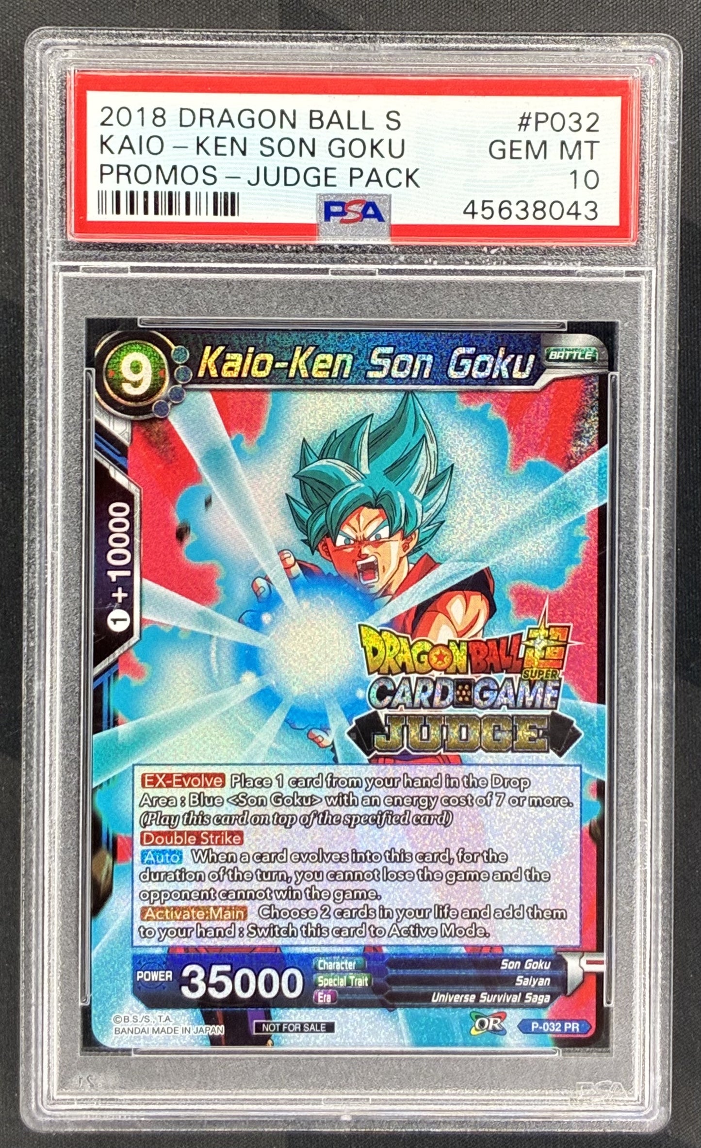 2018 Dragon Ball Super Kaio-Ken Son Goku P-032 Judge Pack Promo PSA 10 Gem Mint graded trading card