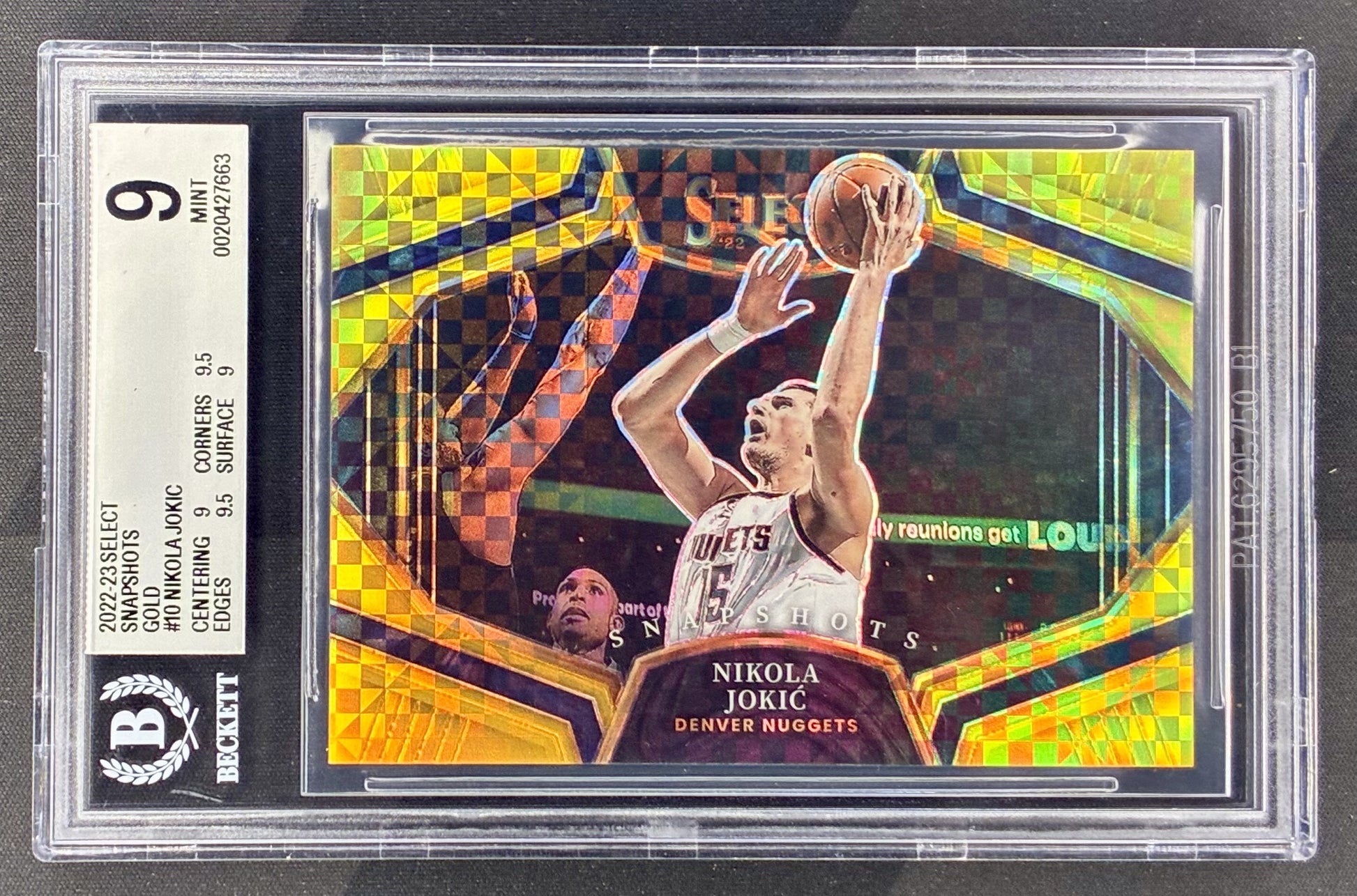 2022-23 Panini Select Nikola Jokić Snapshots Gold #10 BGS 9 Mint graded NBA trading card.