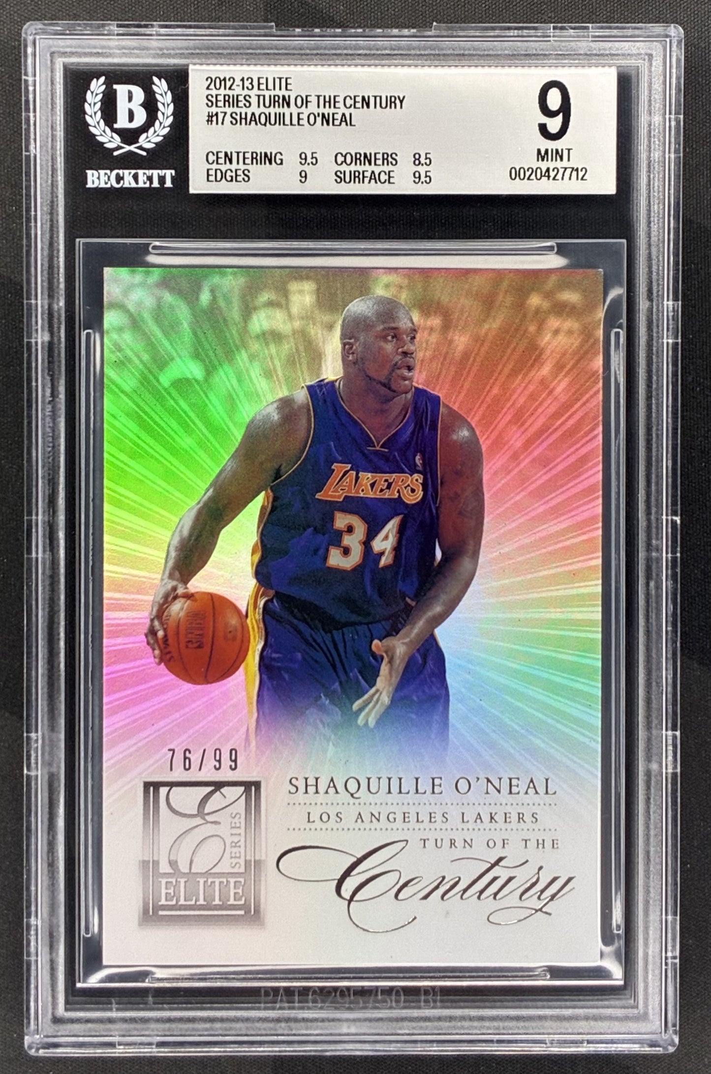 2012-13 Panini Elite Shaquille O'Neal Elite Series Turn of the Century #17 serial numbered to 99 BGS 9 Mint graded NBA trading card.
