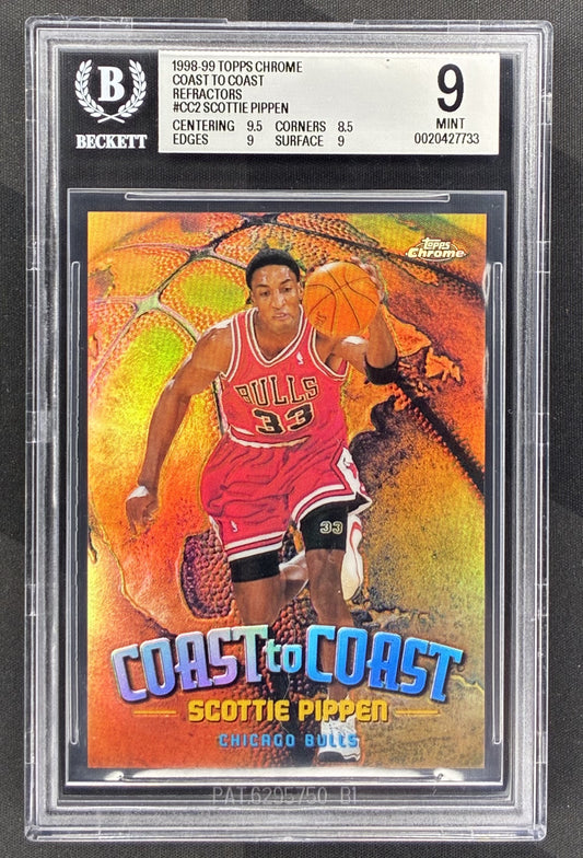 1998 Topps Chrome Scottie Pippen Coast to Coast Refractor BGS 9 Mint graded NBA trading card.