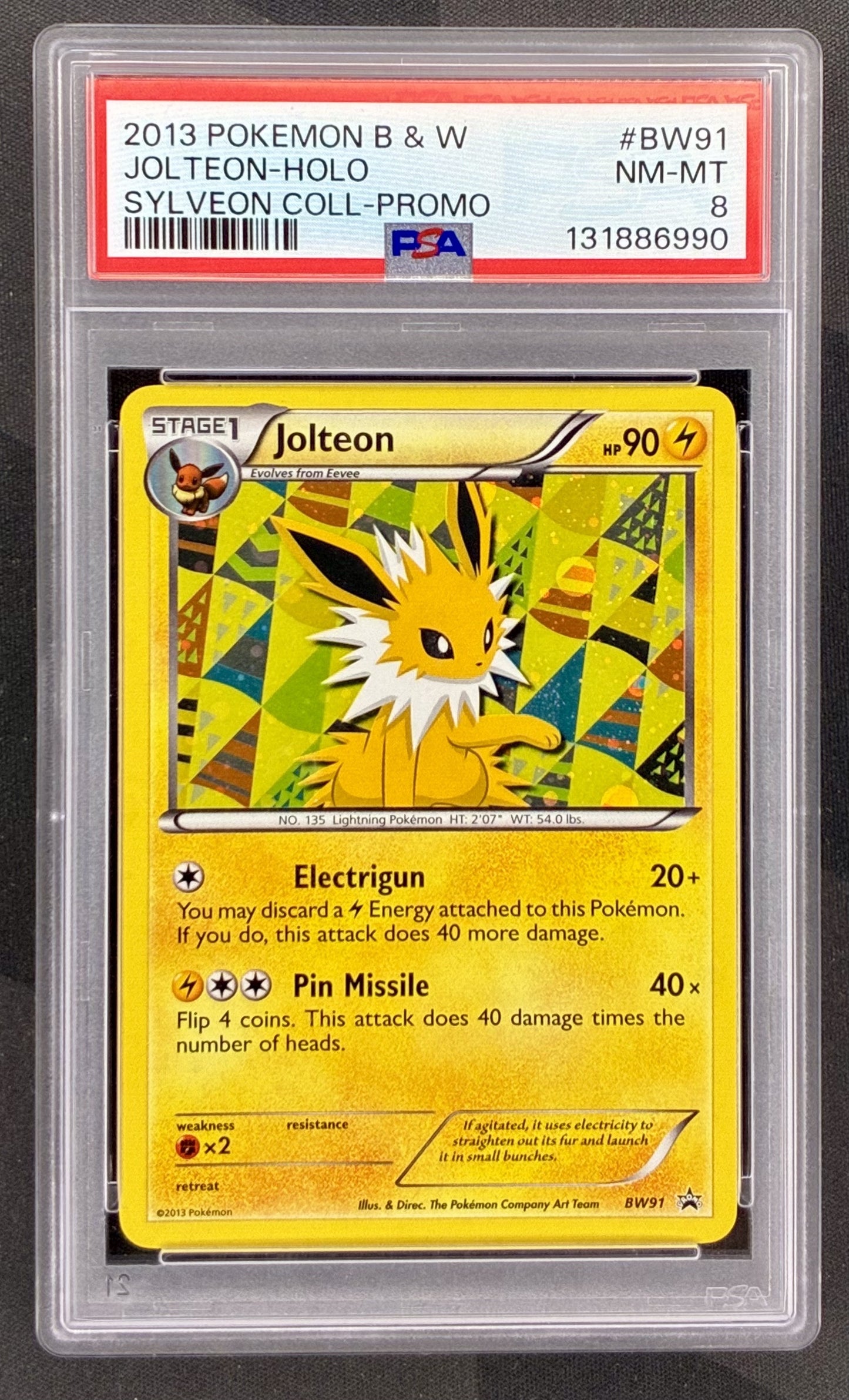 2013 Pokémon Jolteon BW91 Black Star Promo Cosmos Holo card from the Sylveon Collection professionally graded PSA 8 NM-MT.