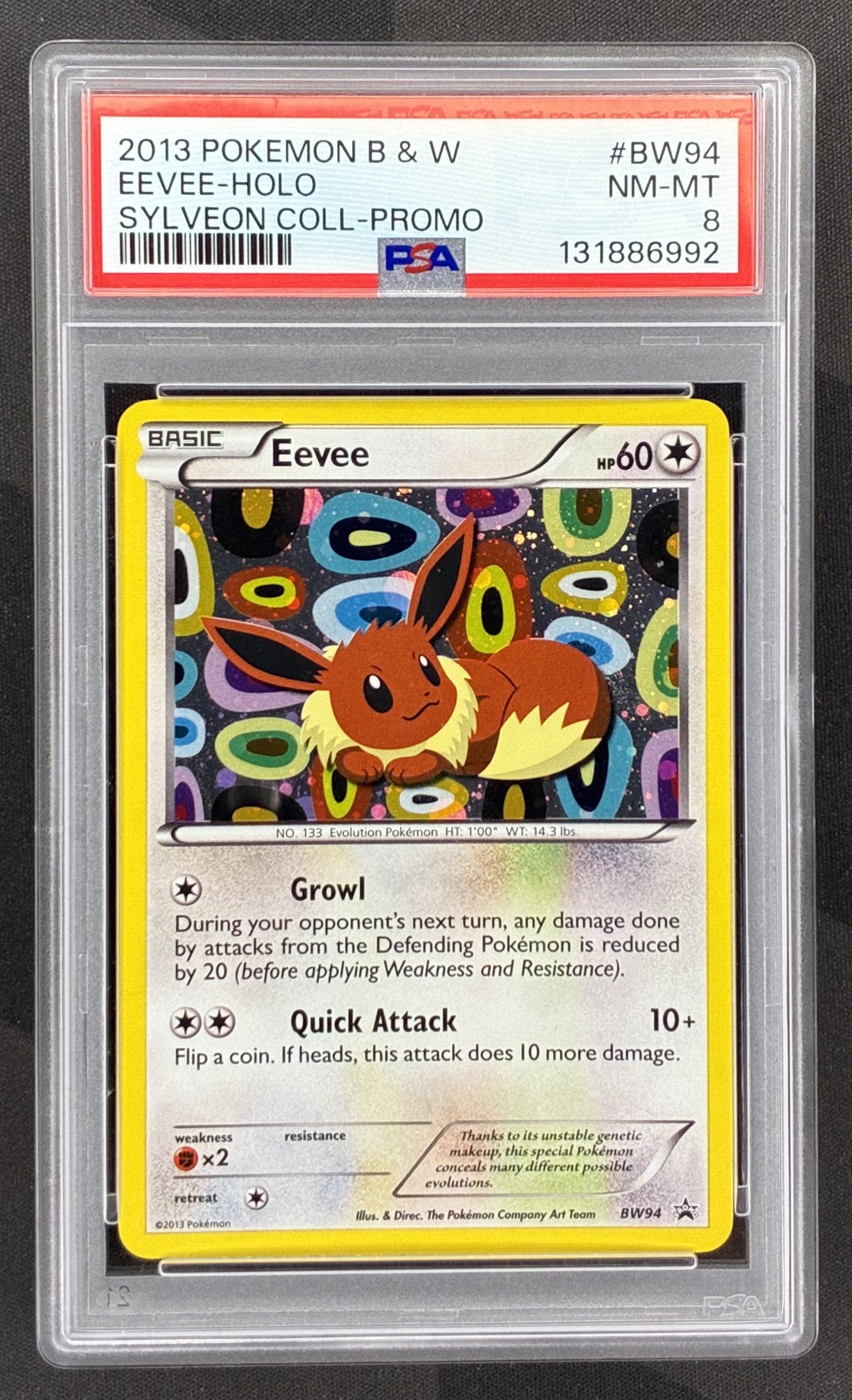 2013 Pokémon Eevee BW94 Black Star Promo Holo card from the Sylveon Collection professionally graded PSA 8 NM-MT.