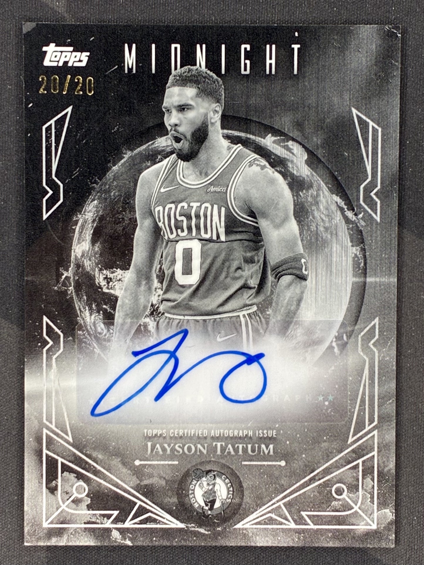 2025-26 Topps Midnight Basketball Jayson Tatum Midnight Sun Signatures Equinox autograph card numbered to 20.