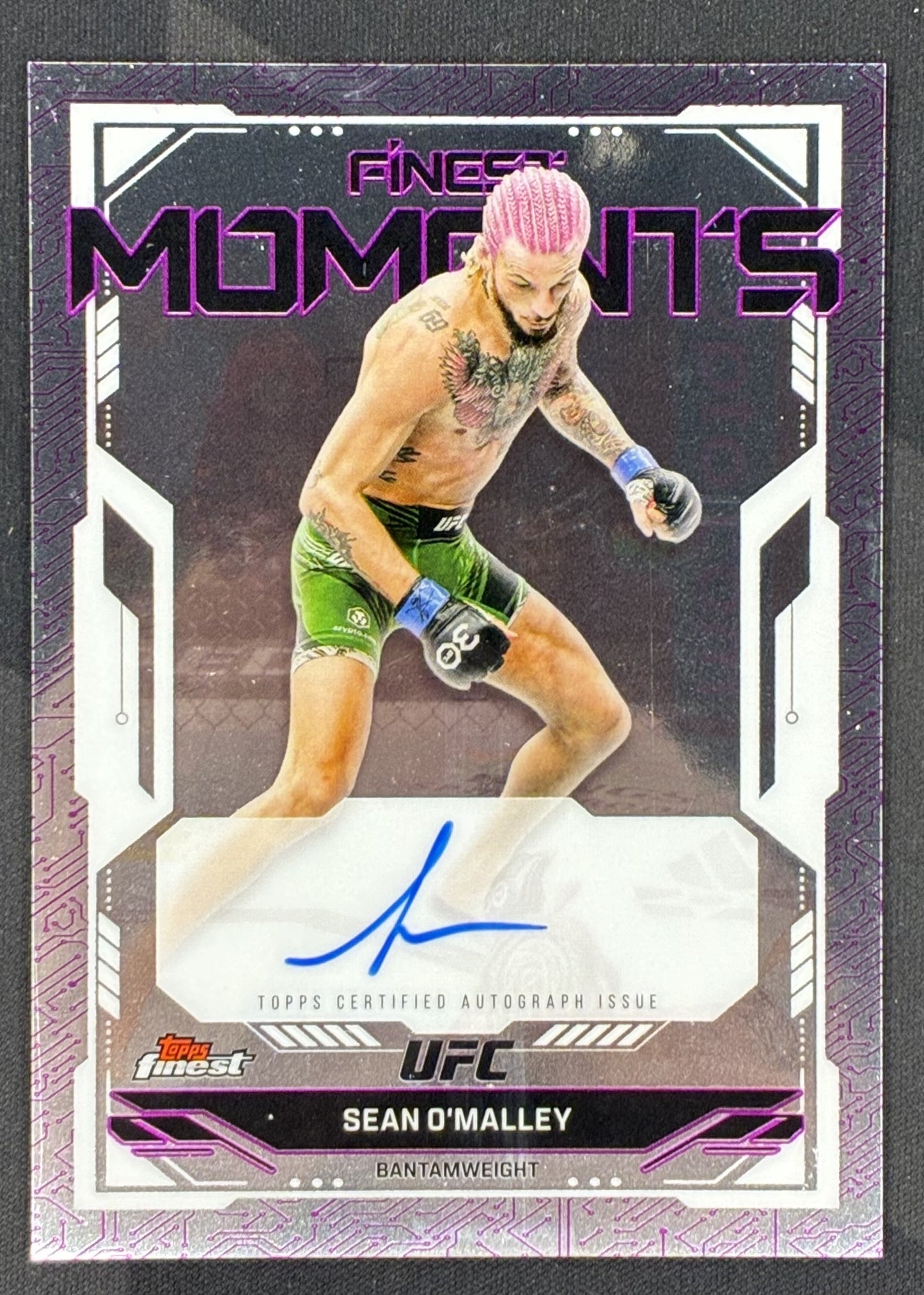 2025 Topps Finest UFC Sean O’Malley FMS-SO Finest Moments certified autograph trading card.