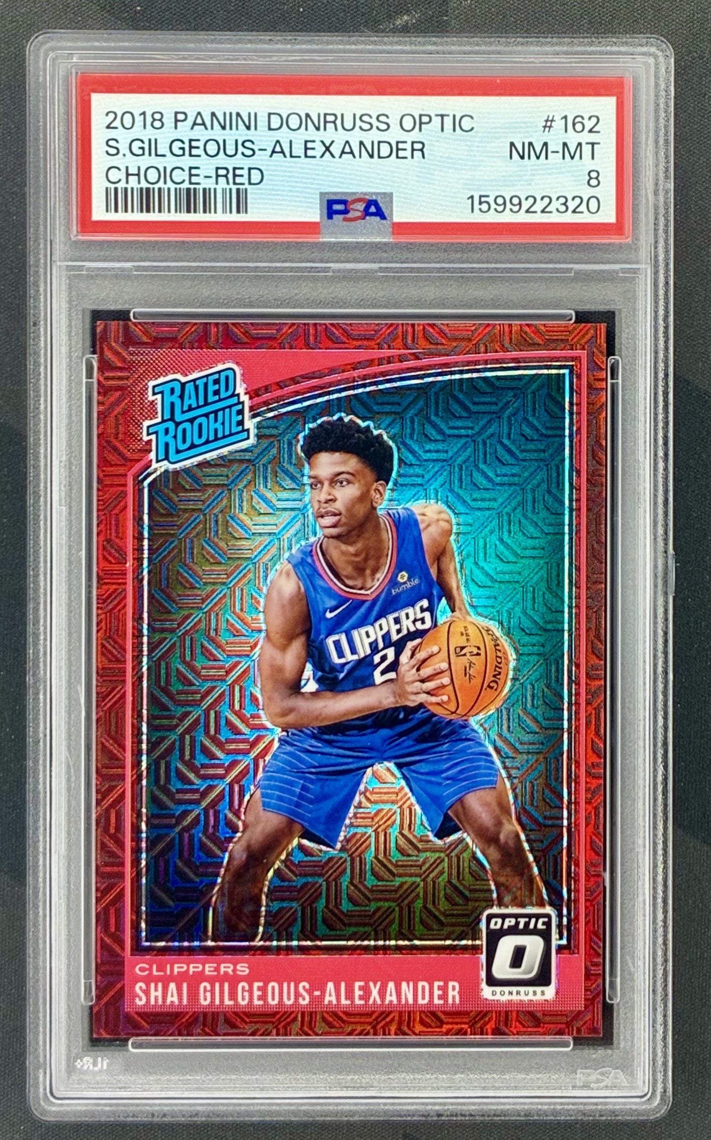 2018-19 Panini Donruss Optic Shai Gilgeous-Alexander Rated Rookie Red Choice #162 serial numbered to 88, professionally graded PSA 8 NM-MT.