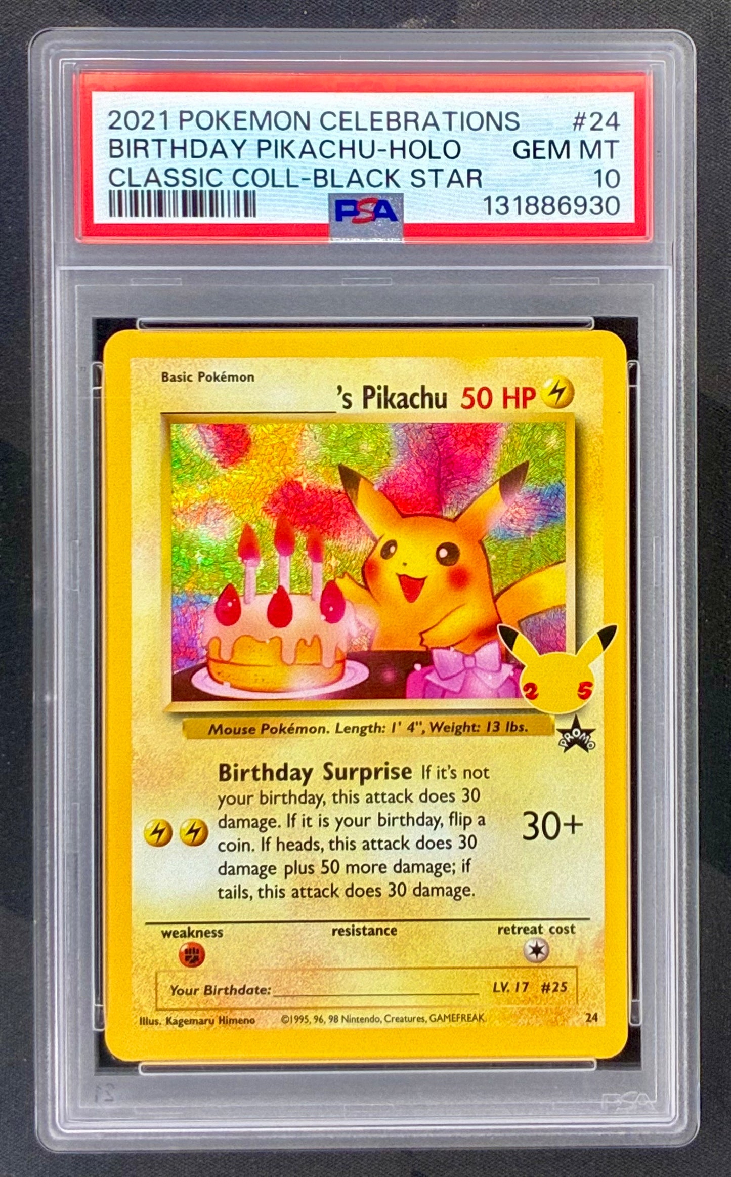 Pokémon TCG Birthday Pikachu Holo Promo – Celebrations Black Star PSA 10 Gem Mint