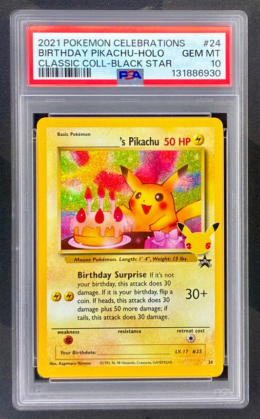 Pokémon TCG Birthday Pikachu Holo Promo – Celebrations Black Star PSA 10 Gem Mint