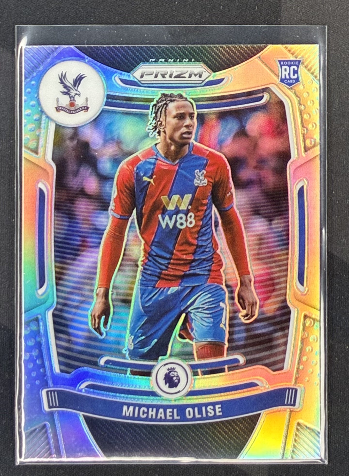 2021-22 Panini Prizm Premier League Michael Olise Silver Prizm Rookie Card #296 for Crystal Palace.
