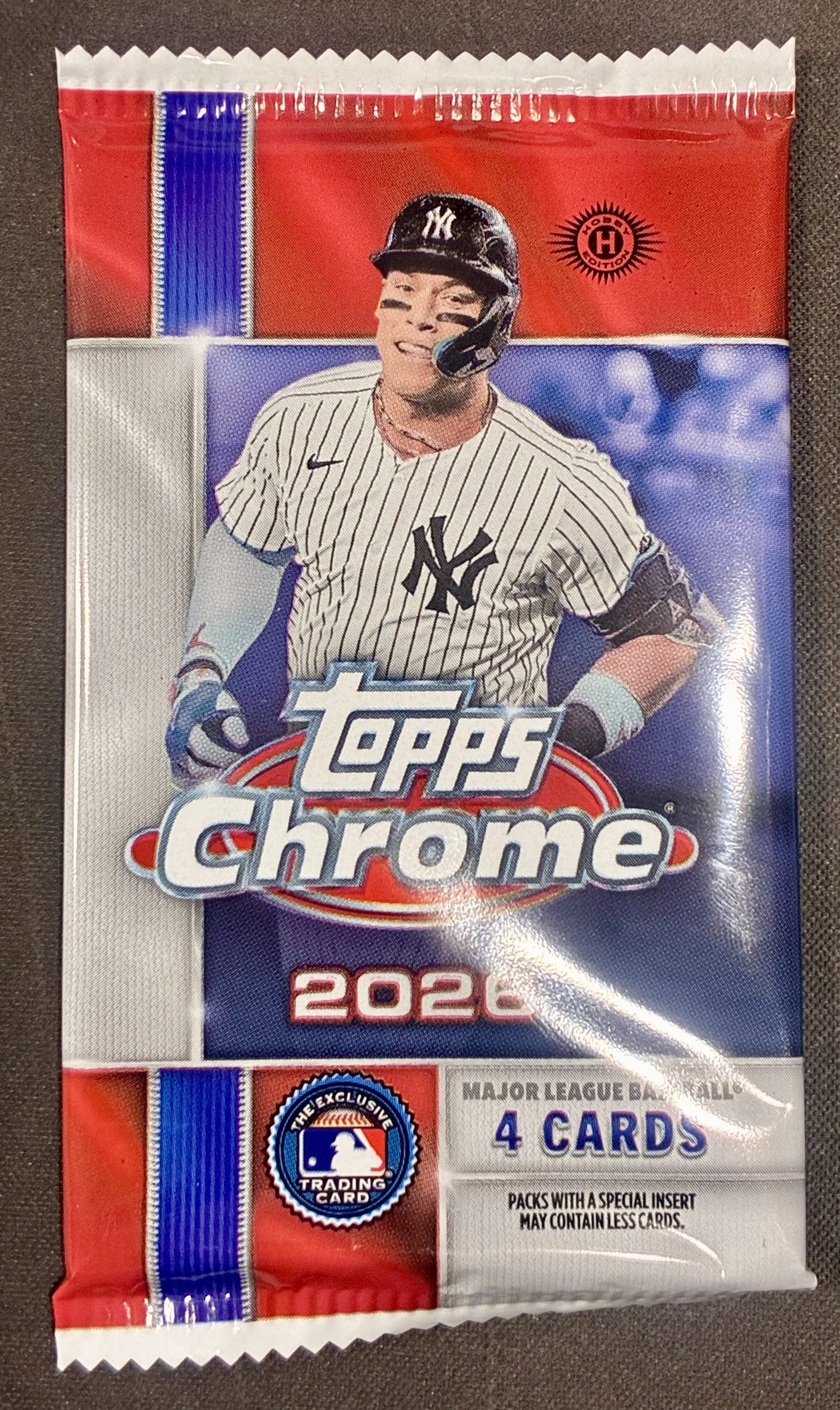 2026 Topps Chrome Baseball Hobby Pack factory sealed with 4 MLB trading cards.